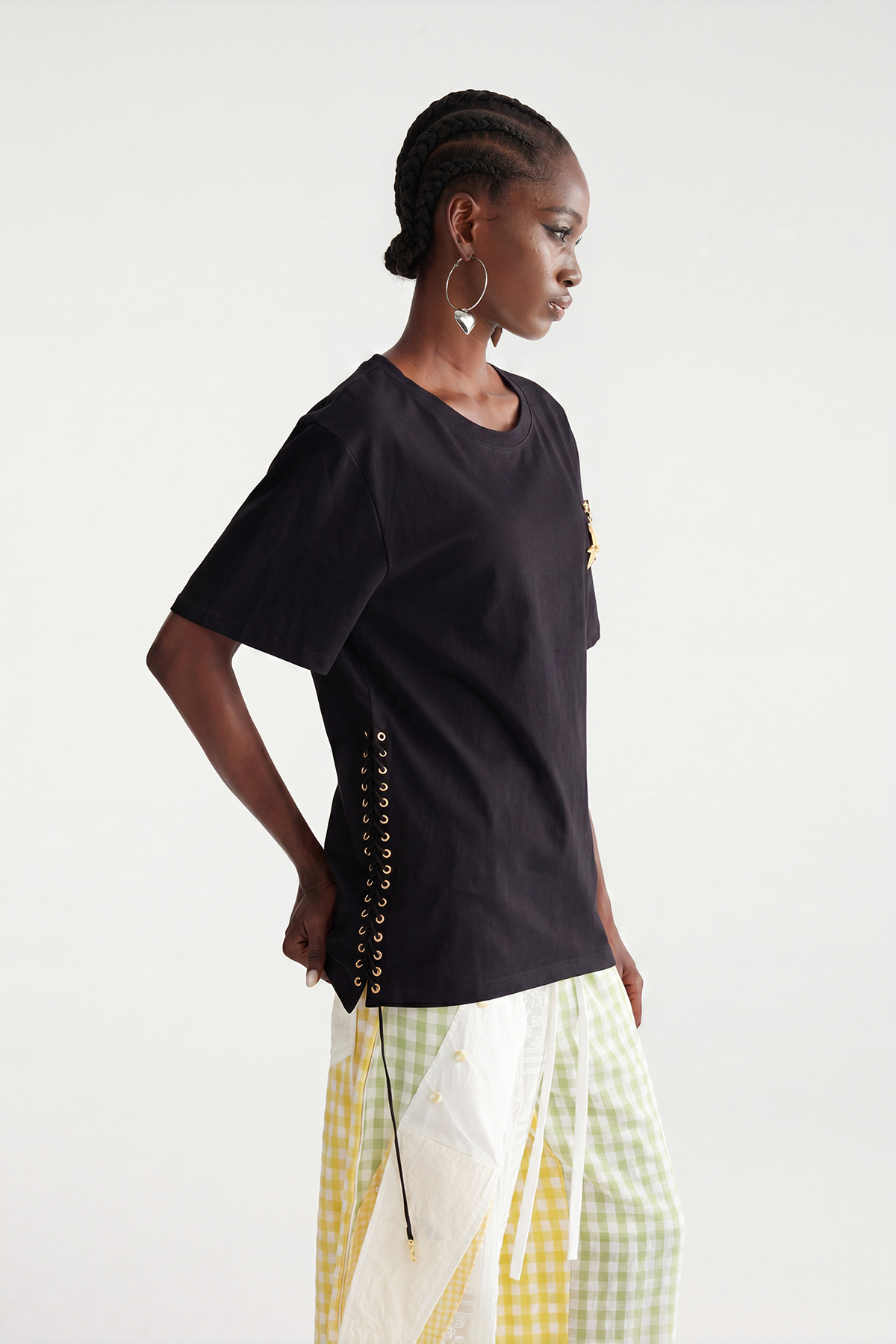 Imaan Lace Up Zipper Top In Black