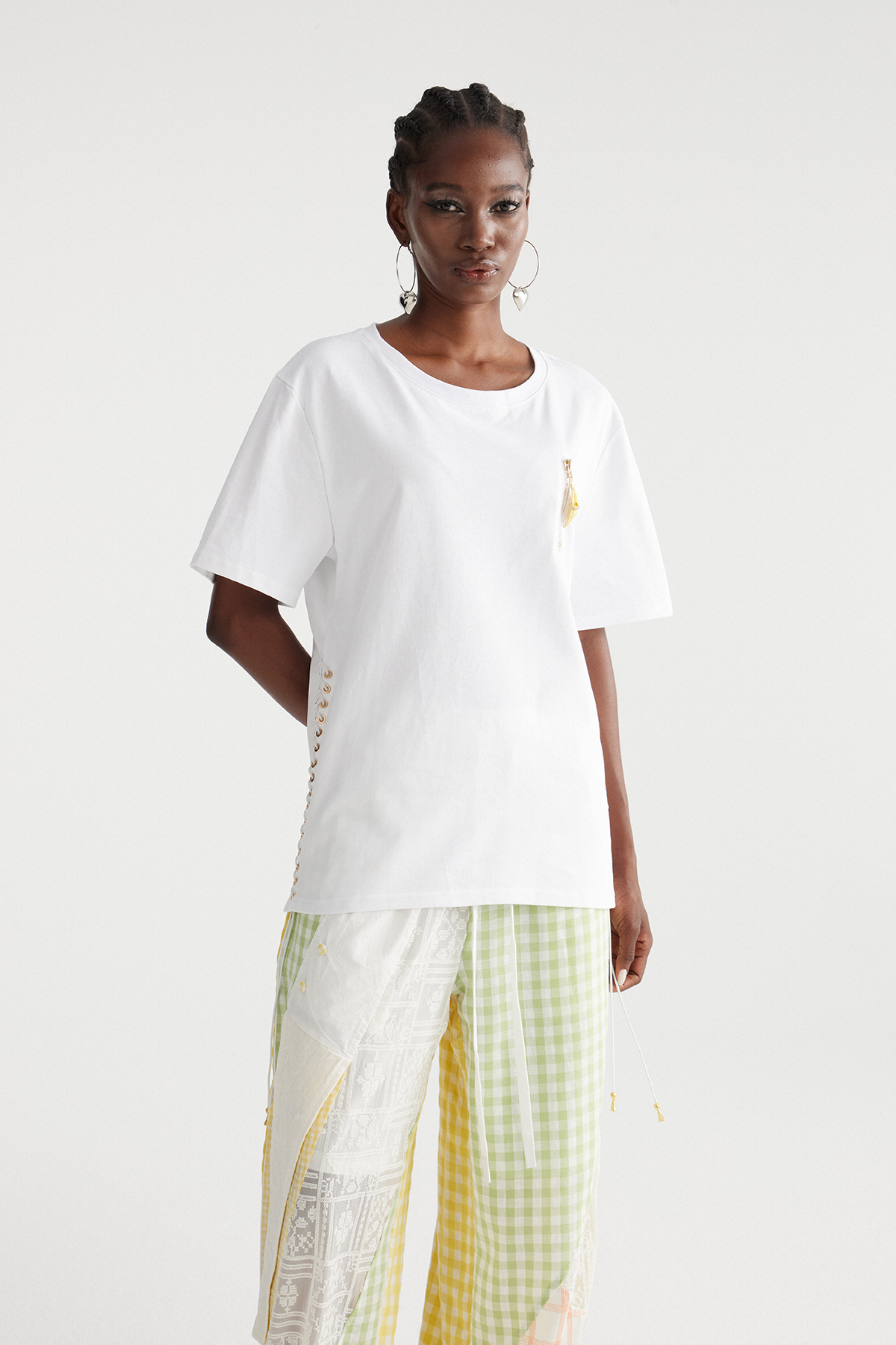 Imaan Lace Up Zipper Top In White