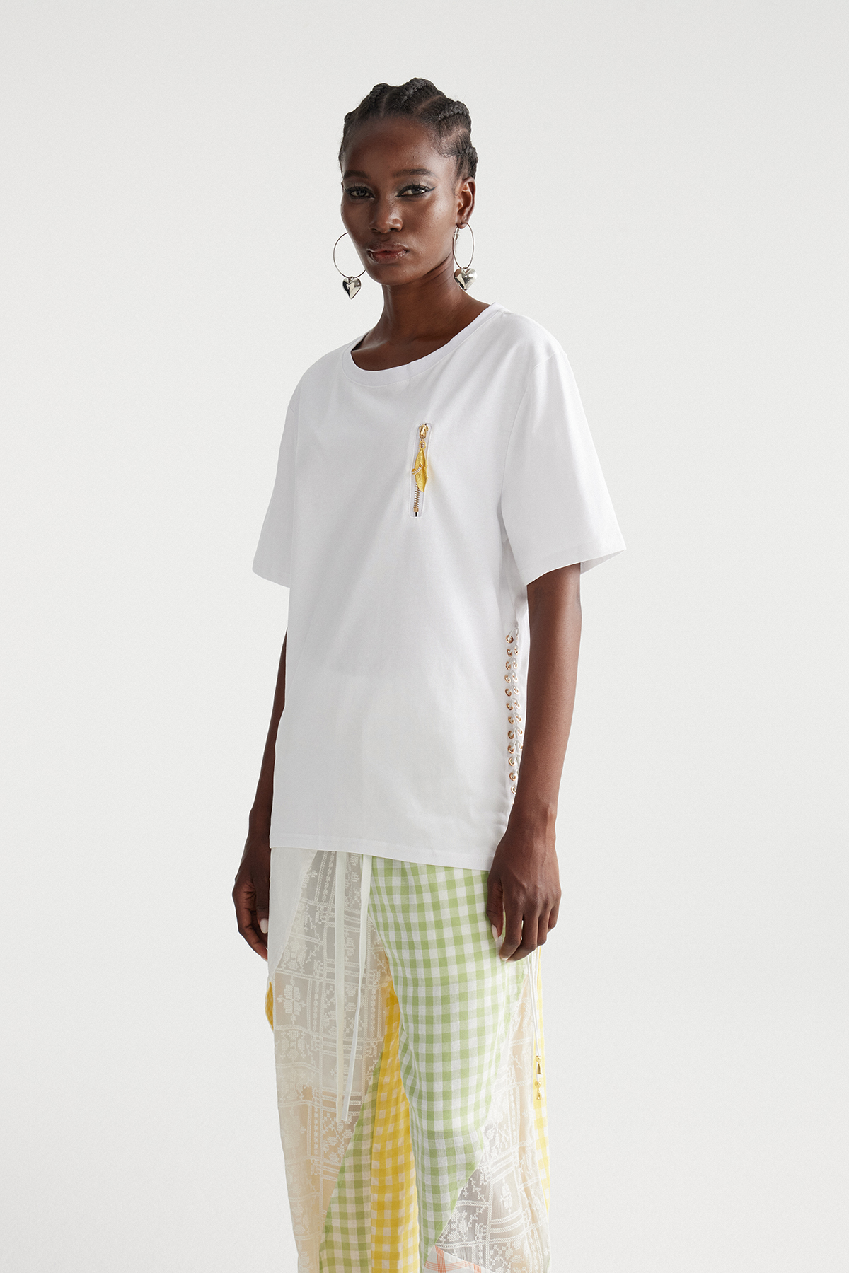 Imaan Lace Up Zipper Top In White