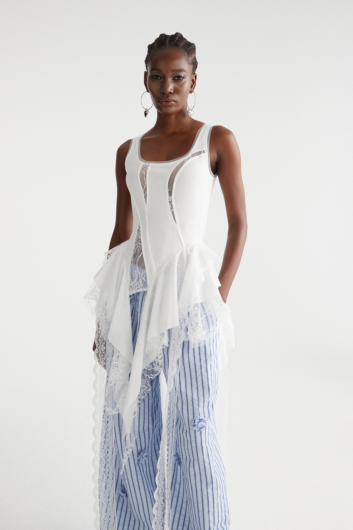 Imaculada Asymmetric Ruffle Lace Top