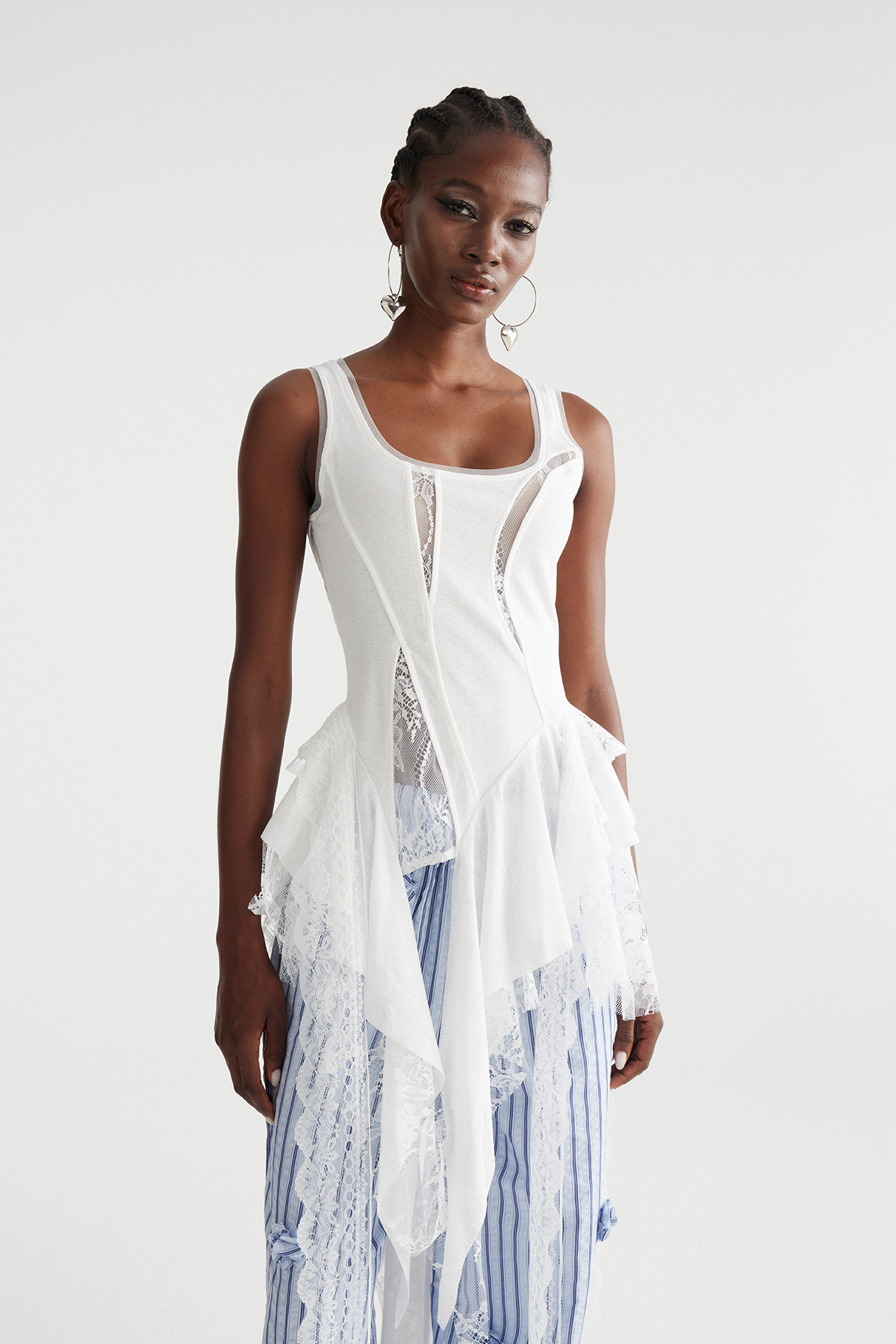 Imaculada Asymmetric Ruffle Lace Top