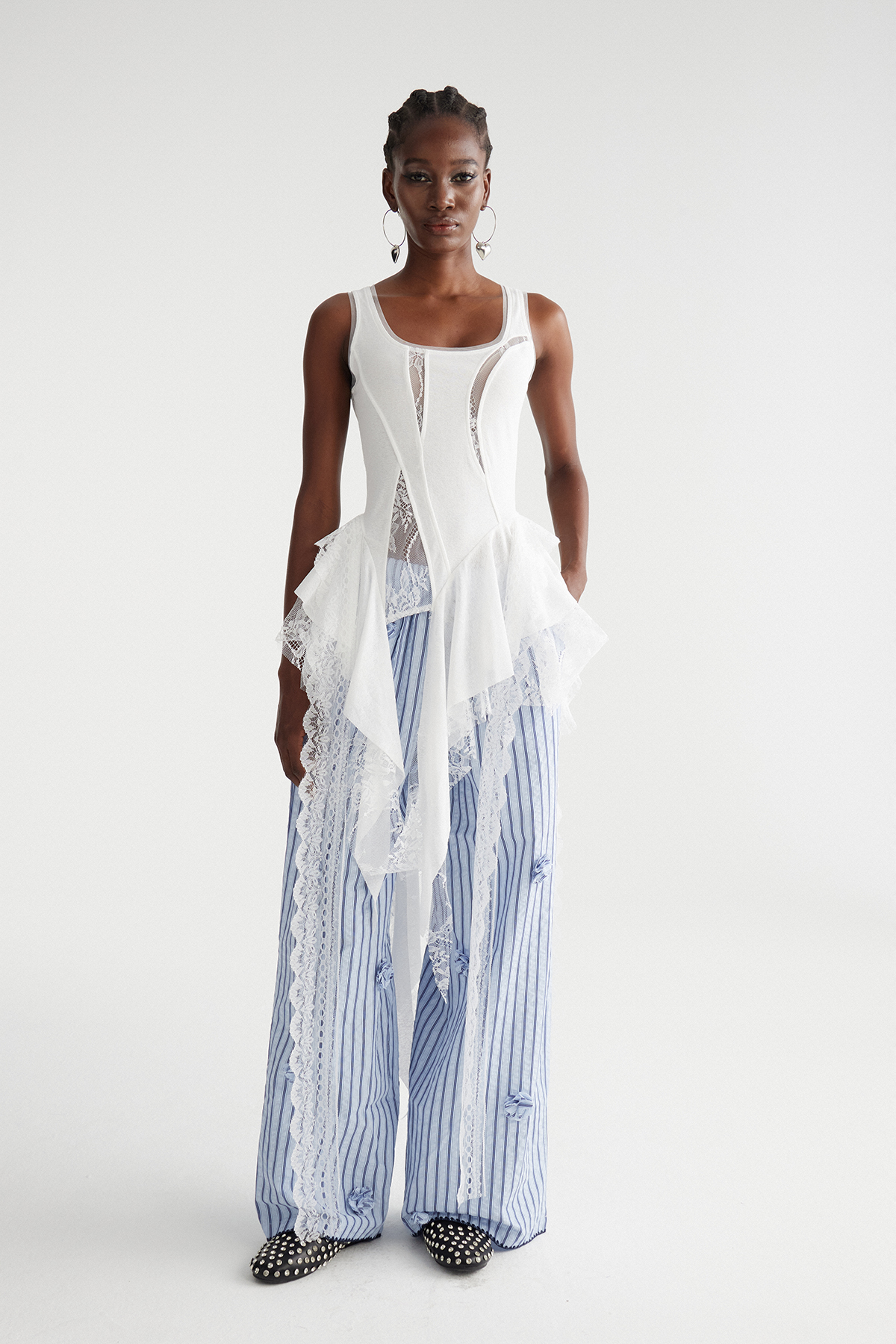 Imaculada Asymmetric Ruffle Lace Top