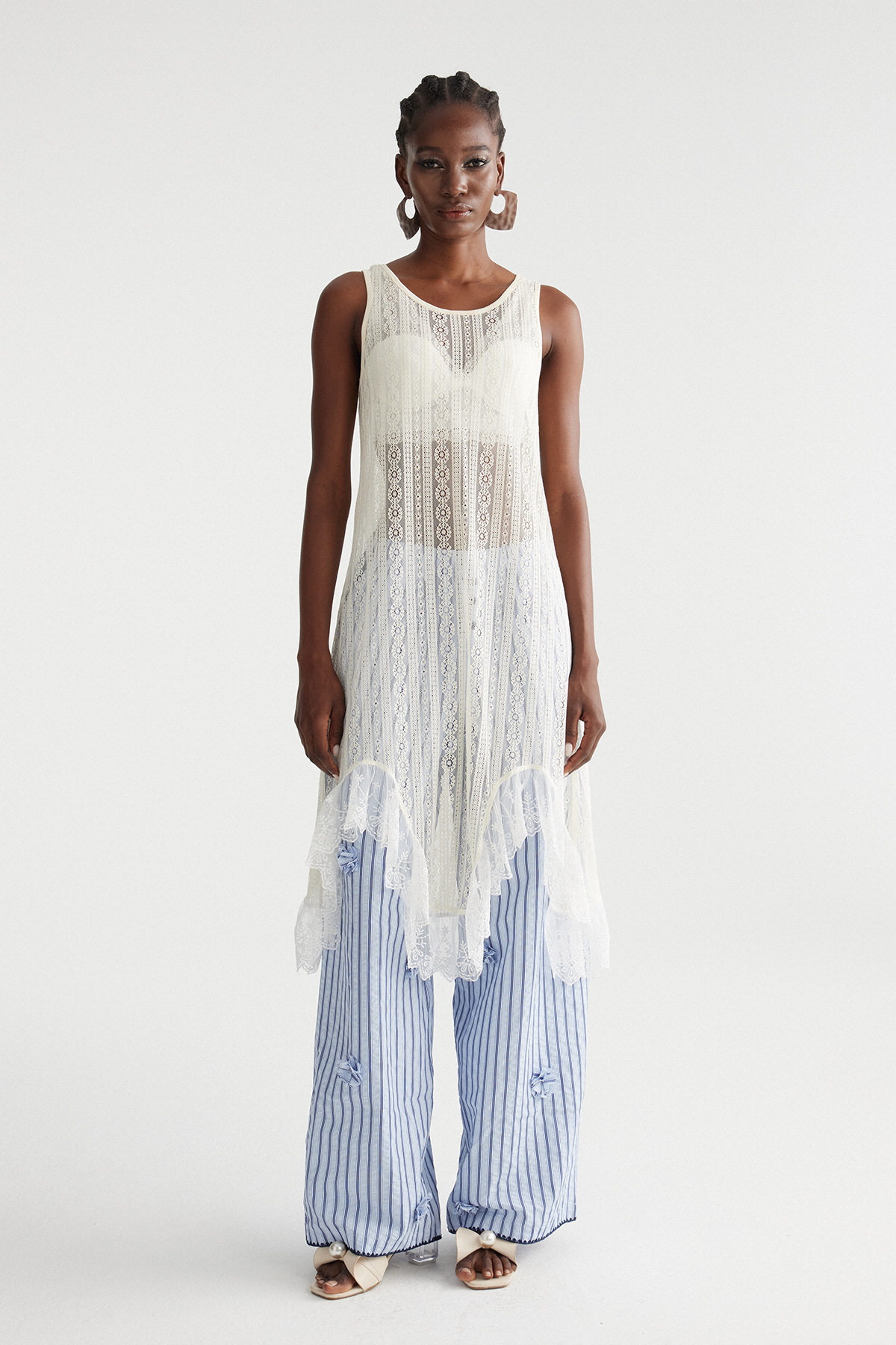Imad Sleeveless Lace Ruffle Top