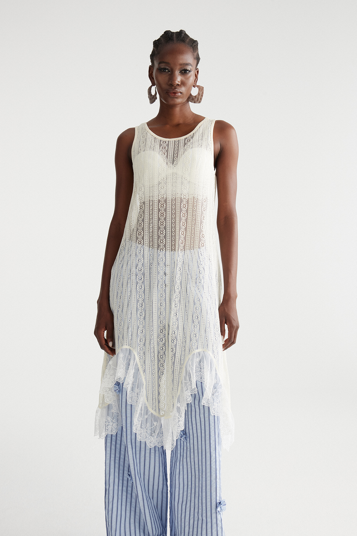 Imad Sleeveless Lace Ruffle Top