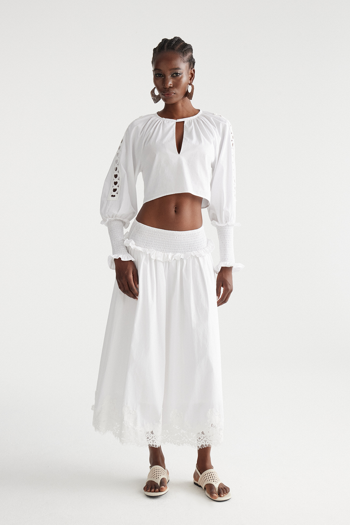 Imane Crop Ruffle Lace Skirt Set