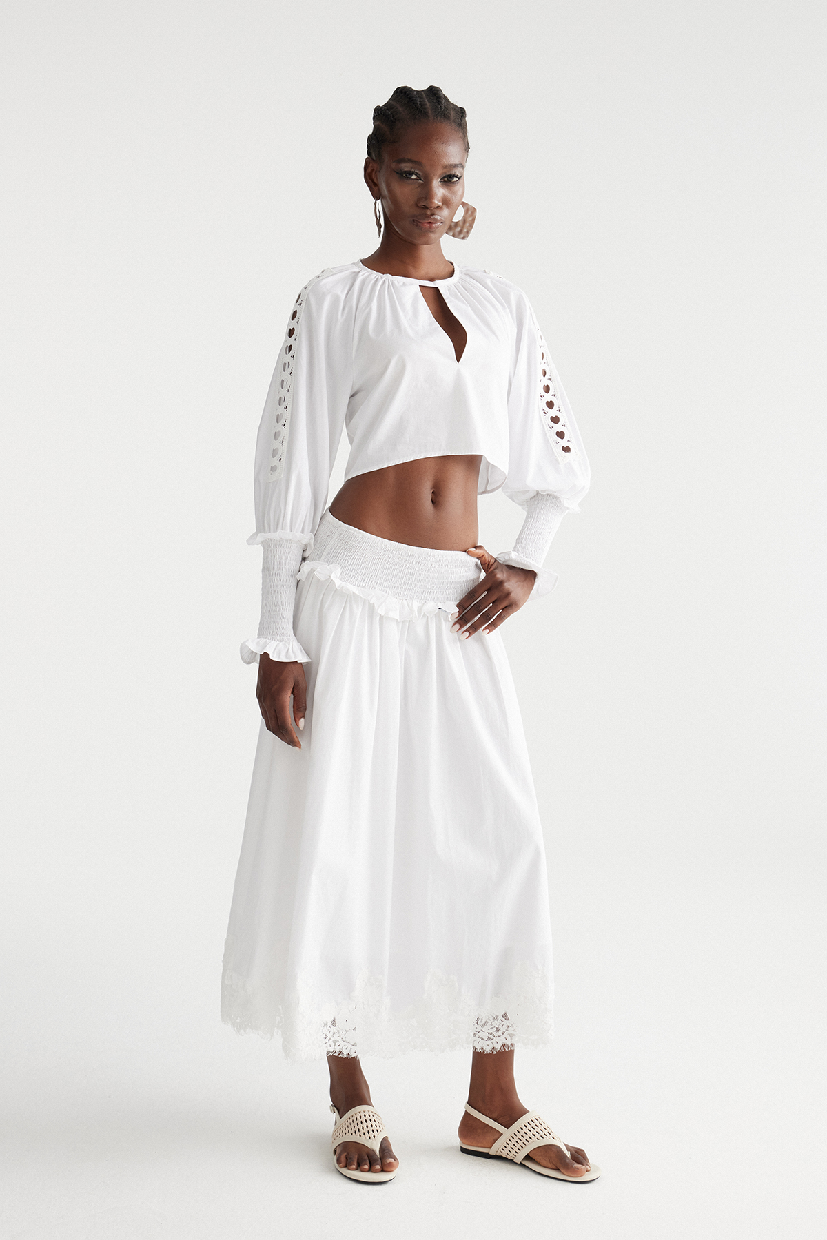 Imane Crop Ruffle Lace Skirt Set