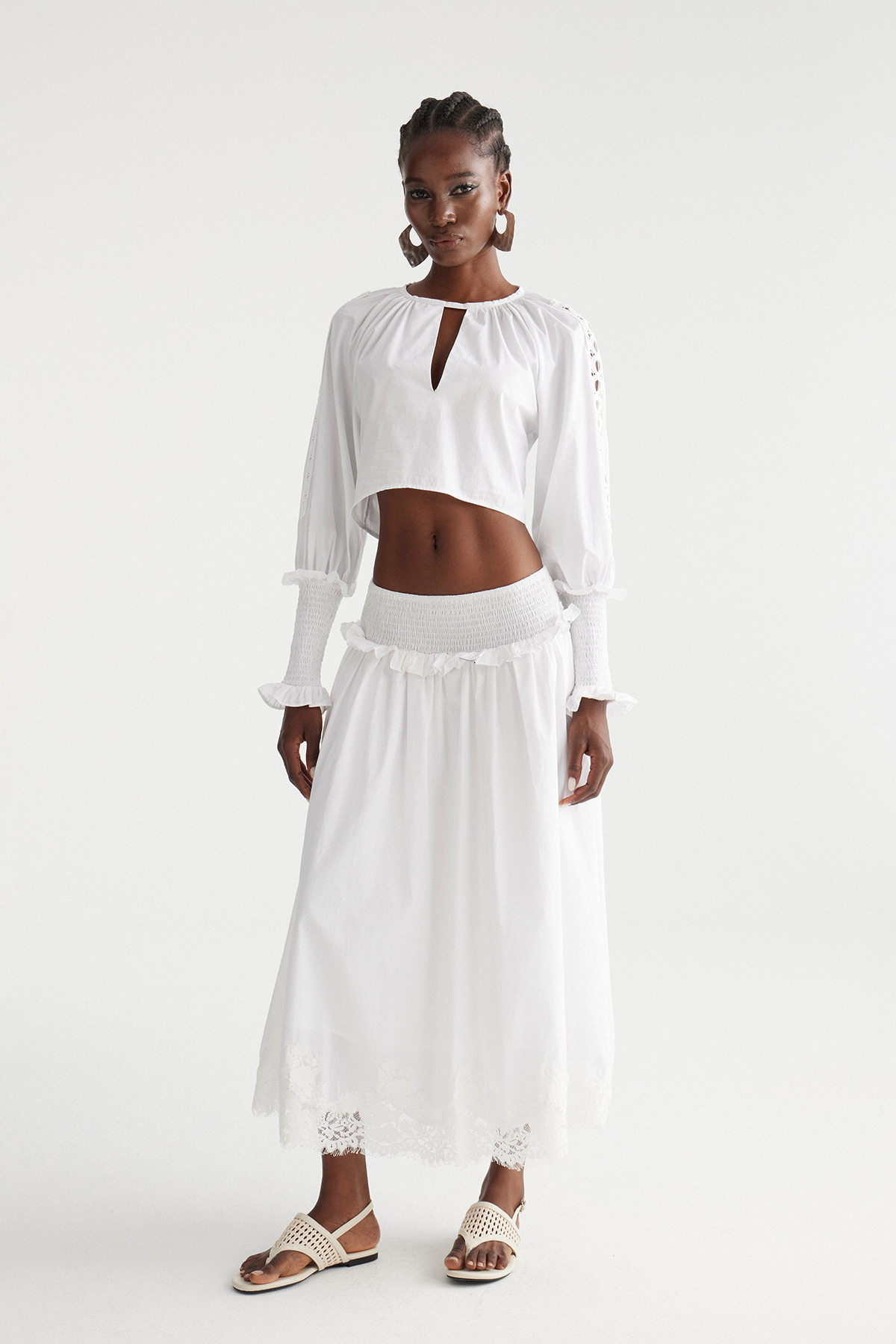 Imane Crop Ruffle Lace Skirt Set