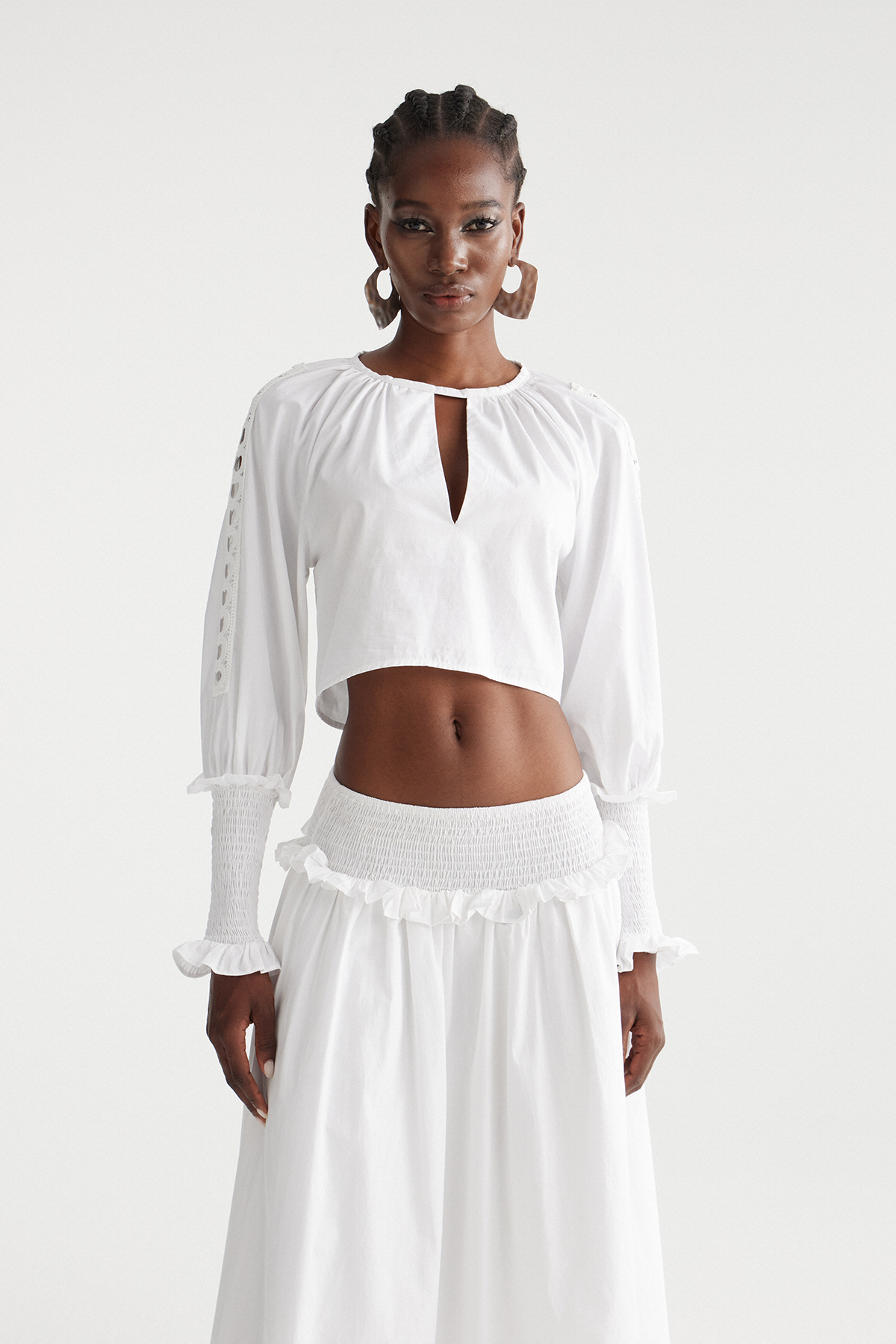 Imane Crop Ruffle Lace Skirt Set