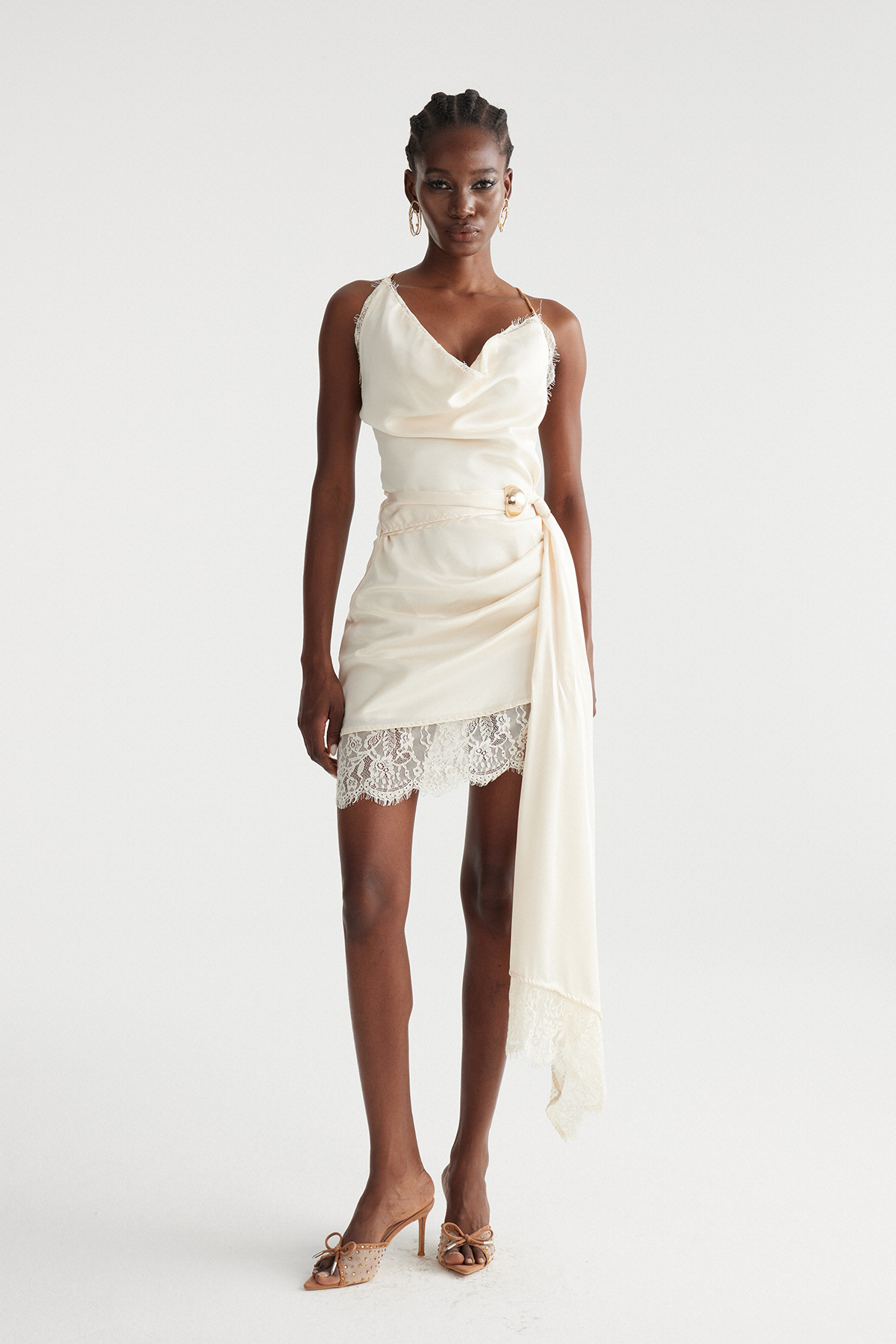 Imants Draped Lace Fringe Mini Dress