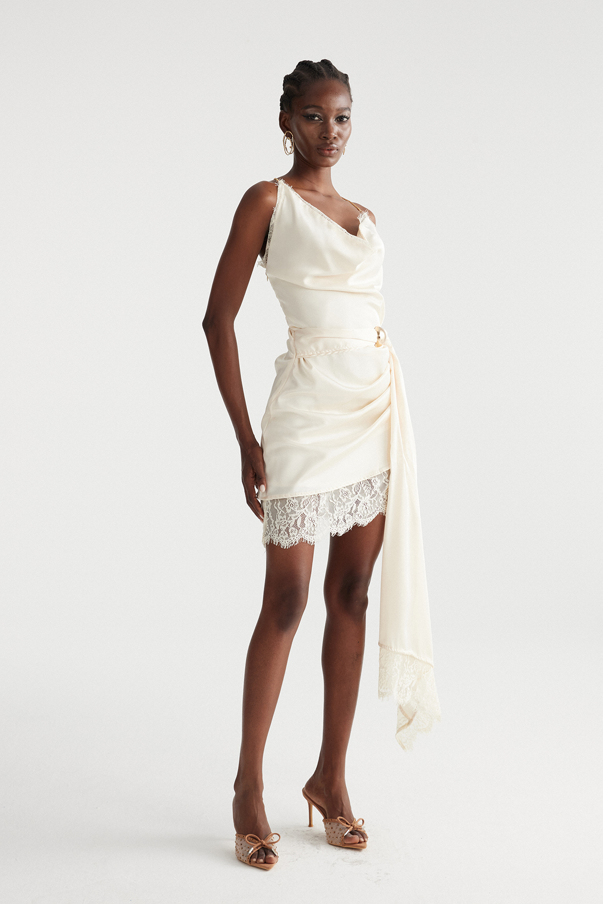 Imants Draped Lace Fringe Mini Dress
