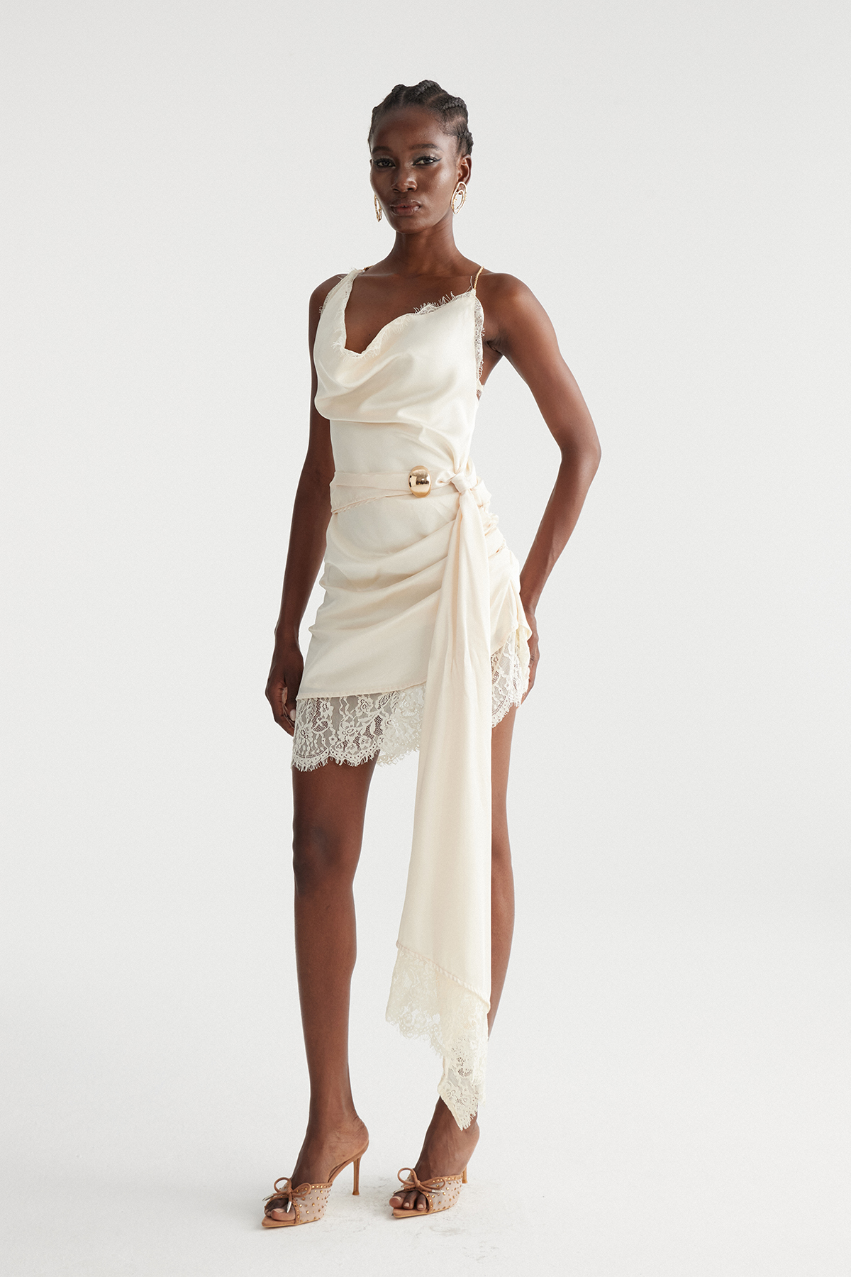 Imants Draped Lace Fringe Mini Dress