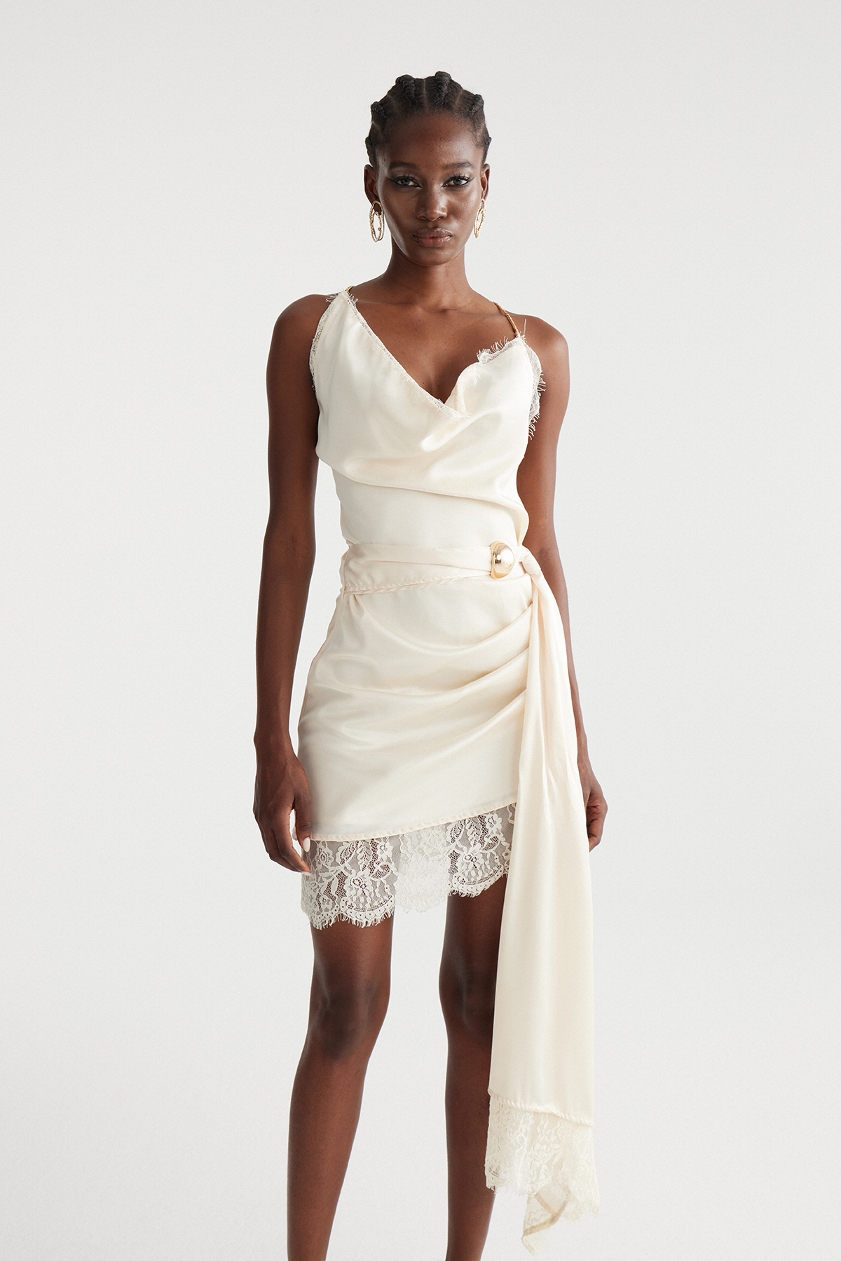 Imants Draped Lace Fringe Mini Dress