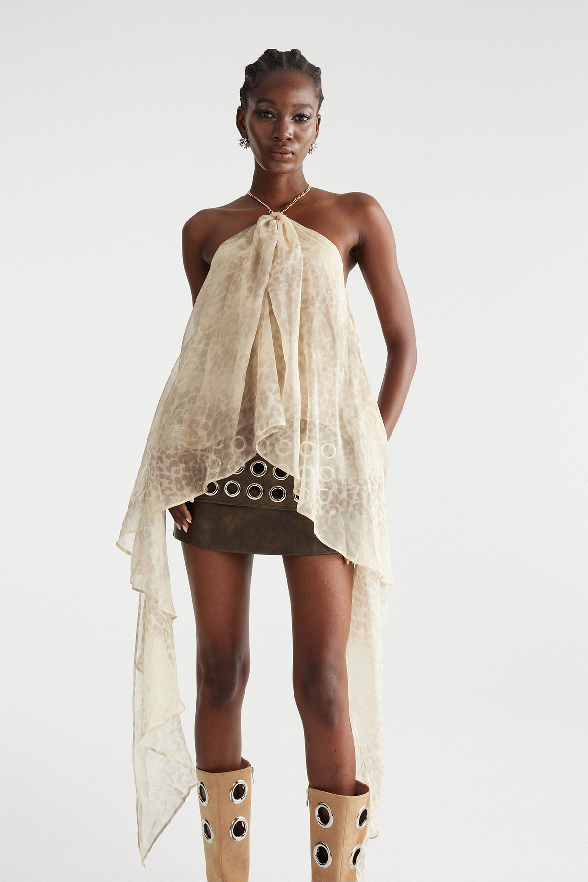 Imeda Halter Neck Leopard Fringe Top