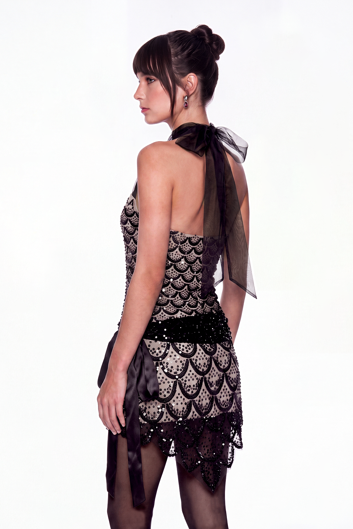 Imelda Halter Neck Sequin Mesh Mini Dress