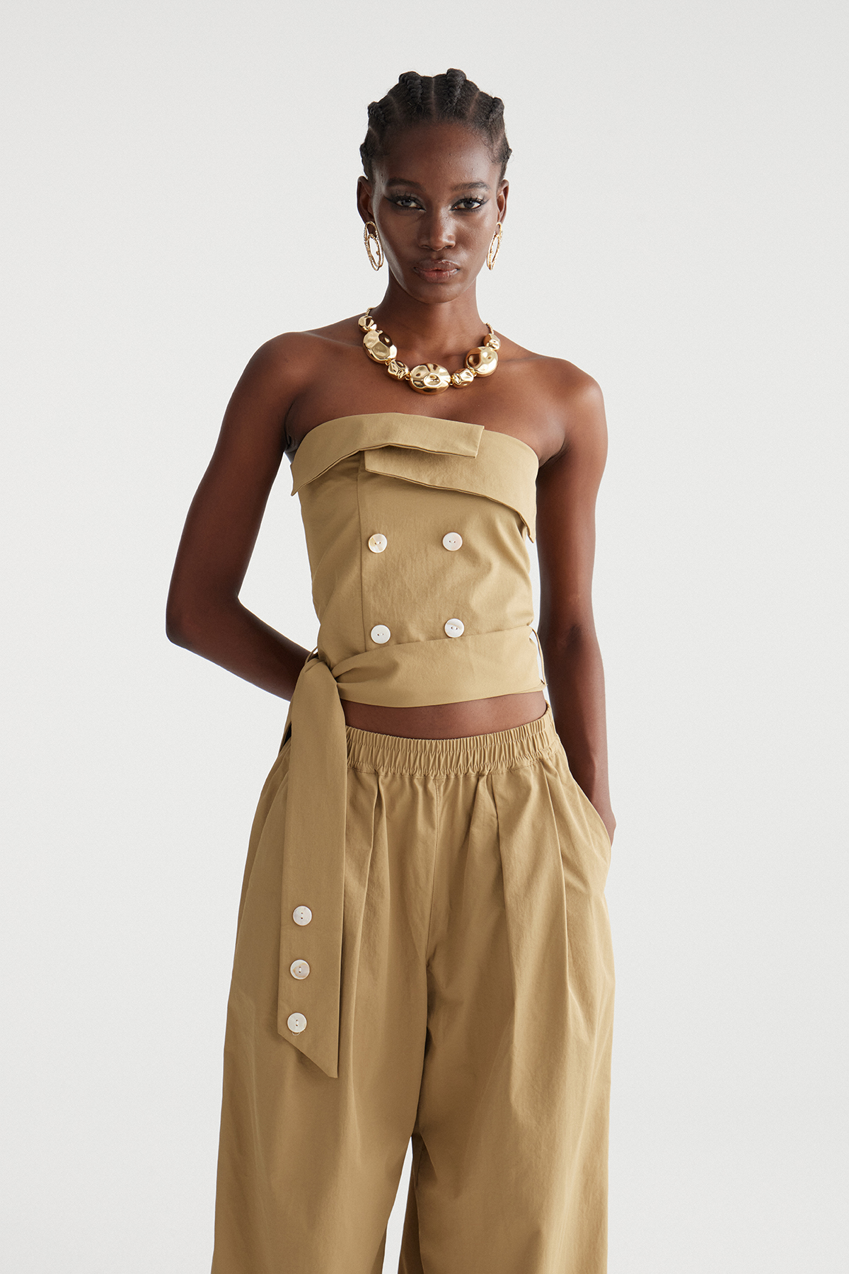 Immacolata Strapless Button Pants Set