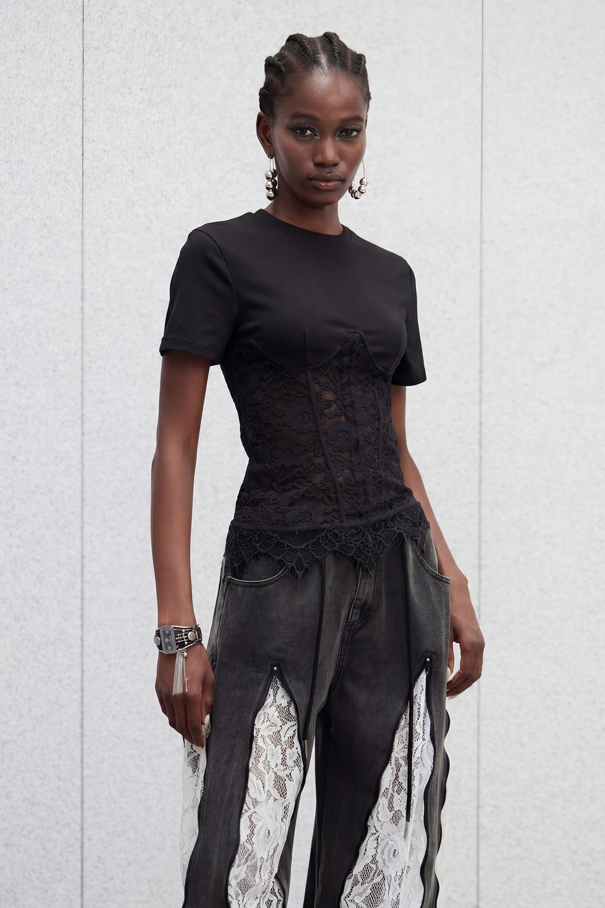 Immaculata Corset Lace Top In Black