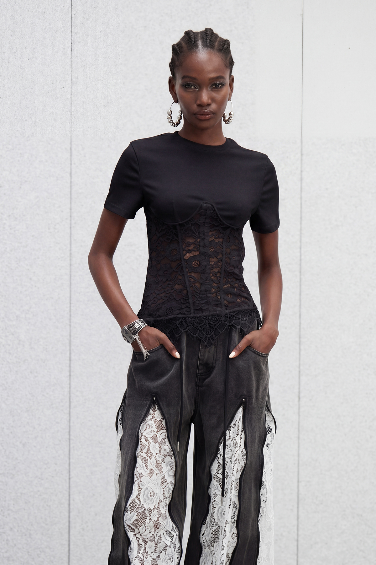 Immaculata Corset Lace Top In Black