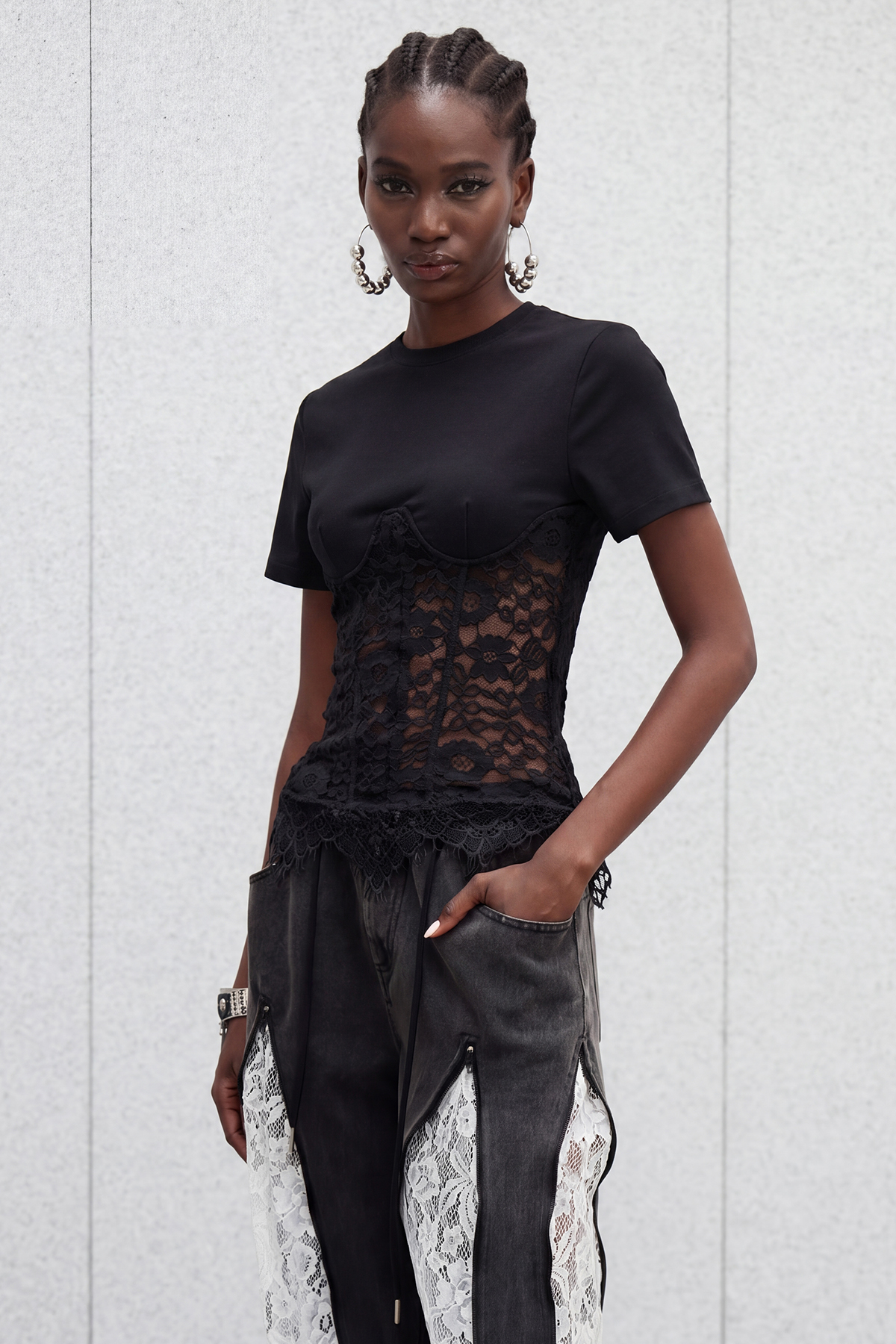Immaculata Corset Lace Top In Black