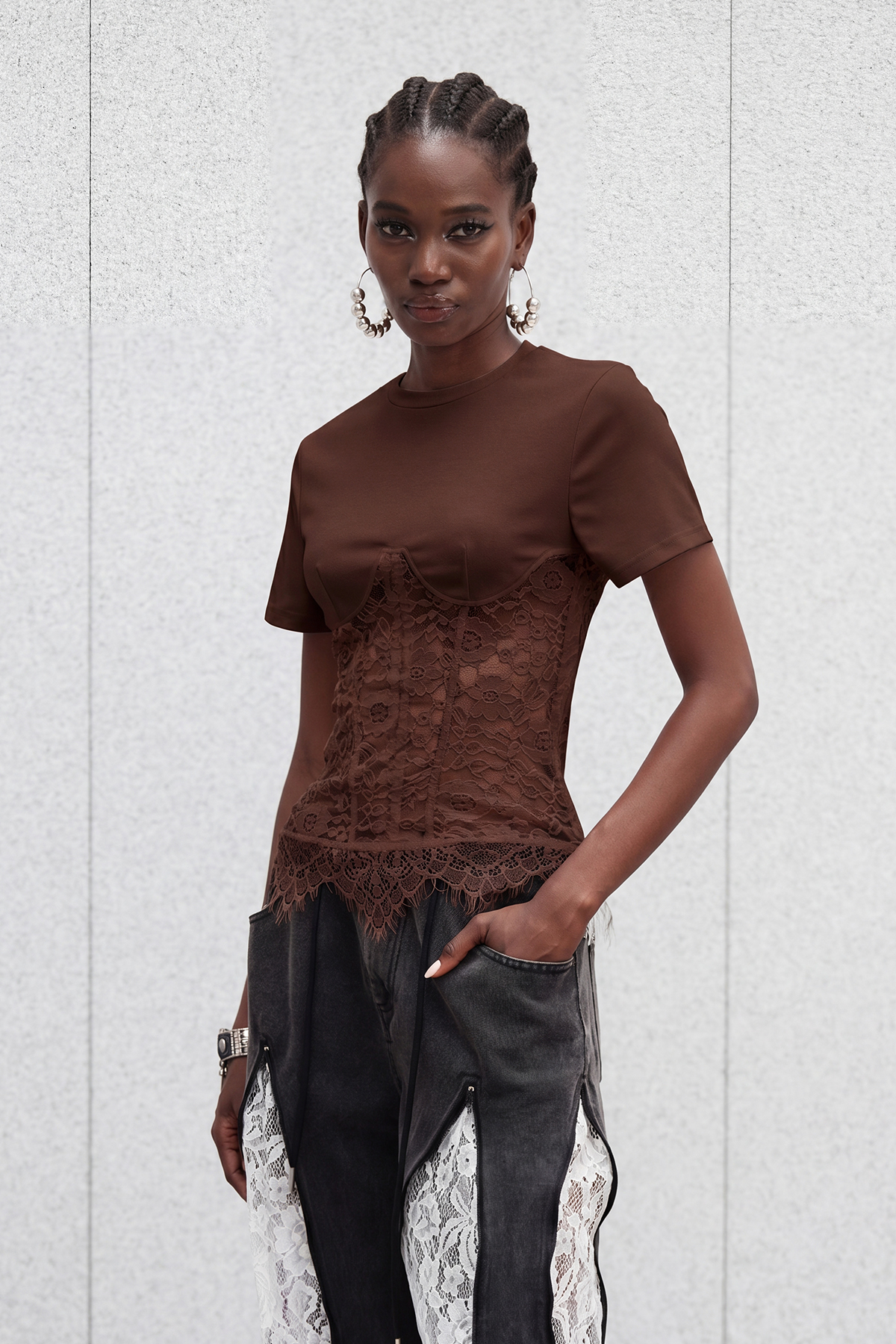 Immaculata Corset Lace Top In Brown