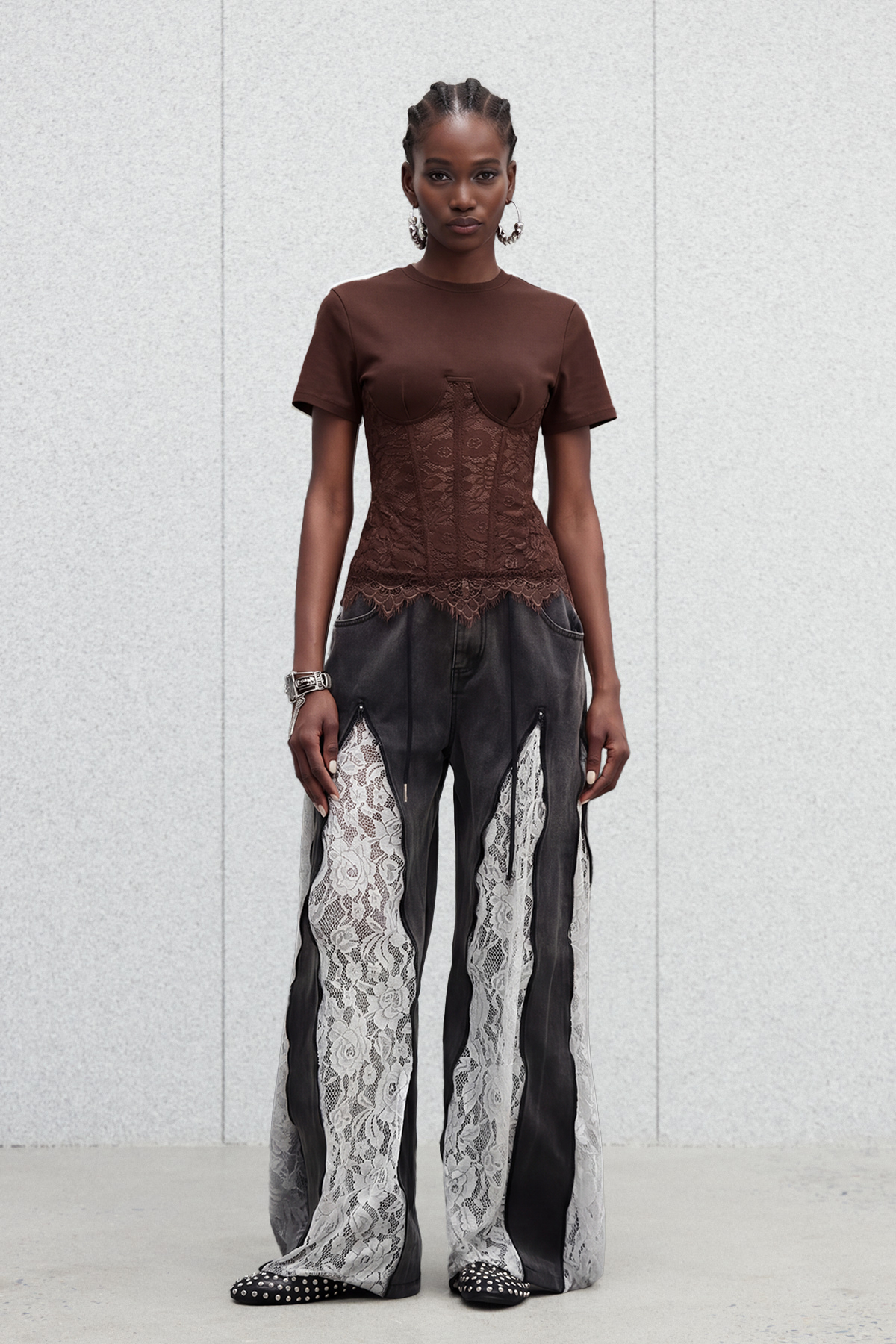 Immaculata Corset Lace Top In Brown