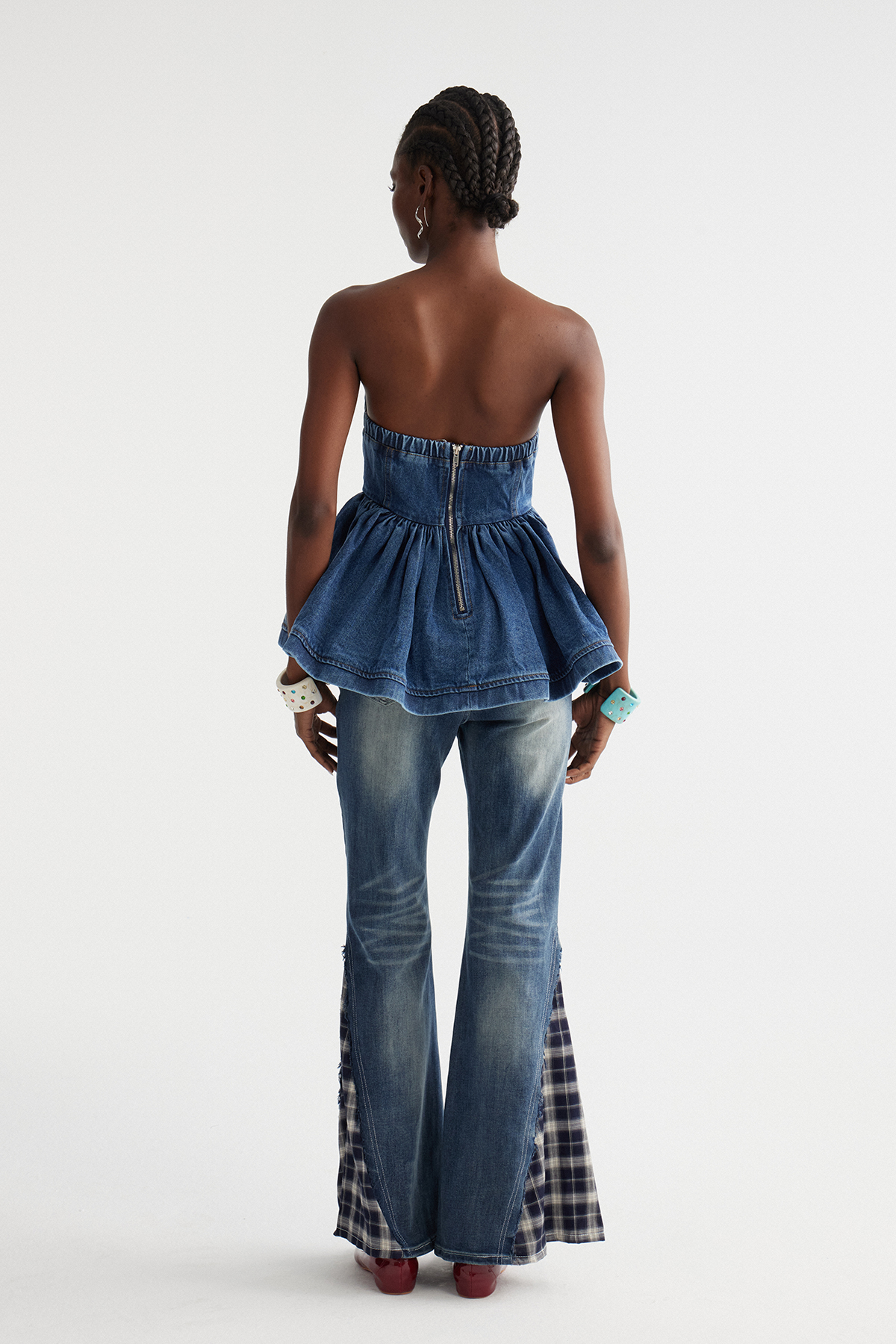 Immanuel Strapless Ruffle Denim Top