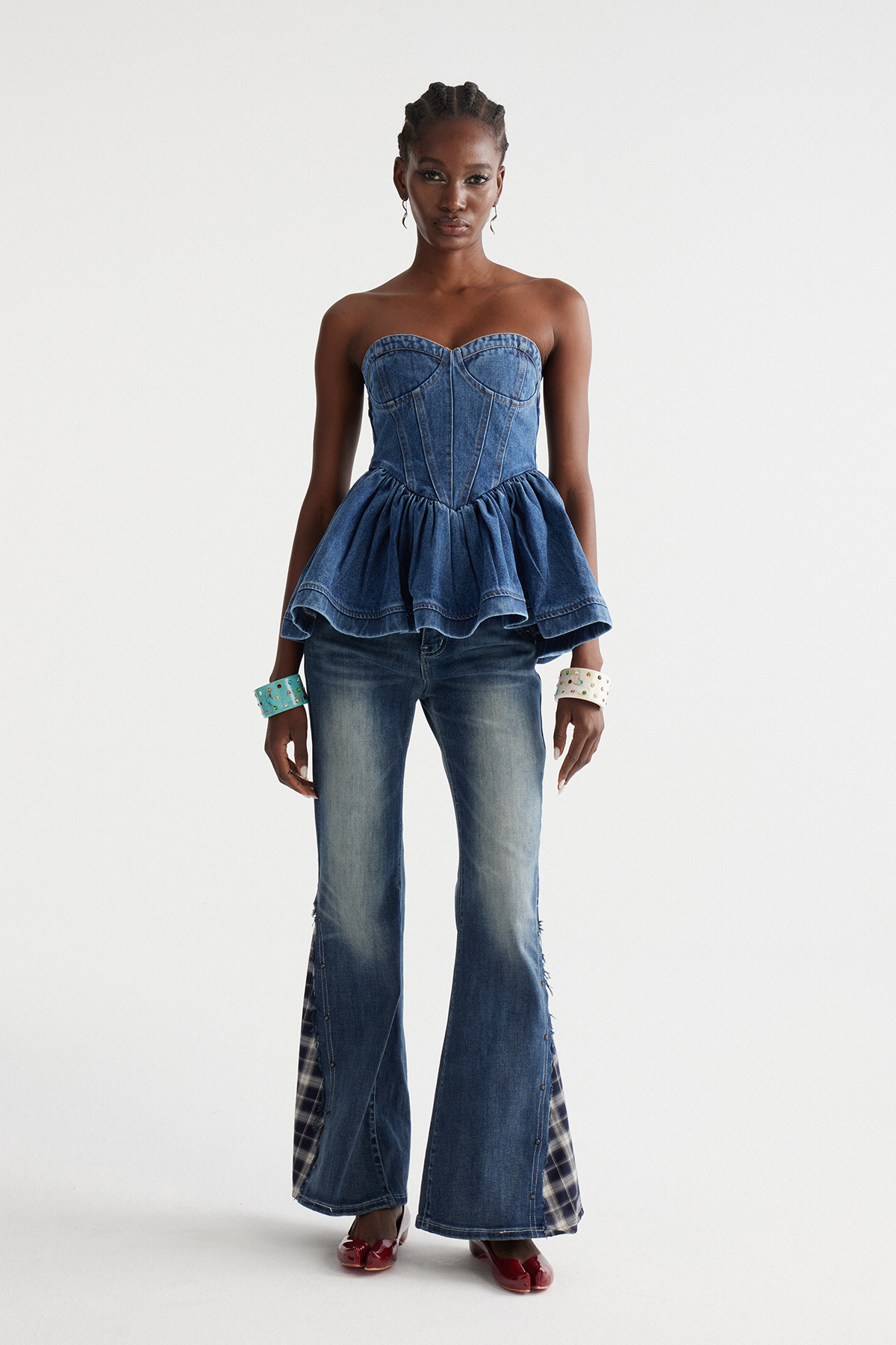 Immanuel Strapless Ruffle Denim Top