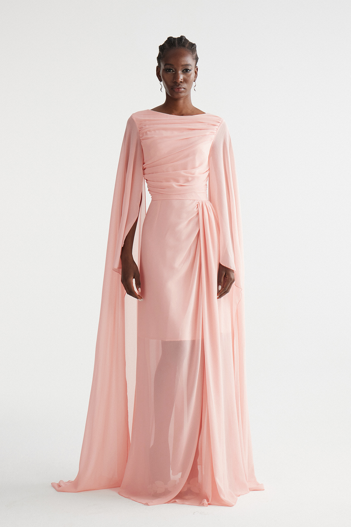 Imogene Draped Cape Sleeve Maxi Dress