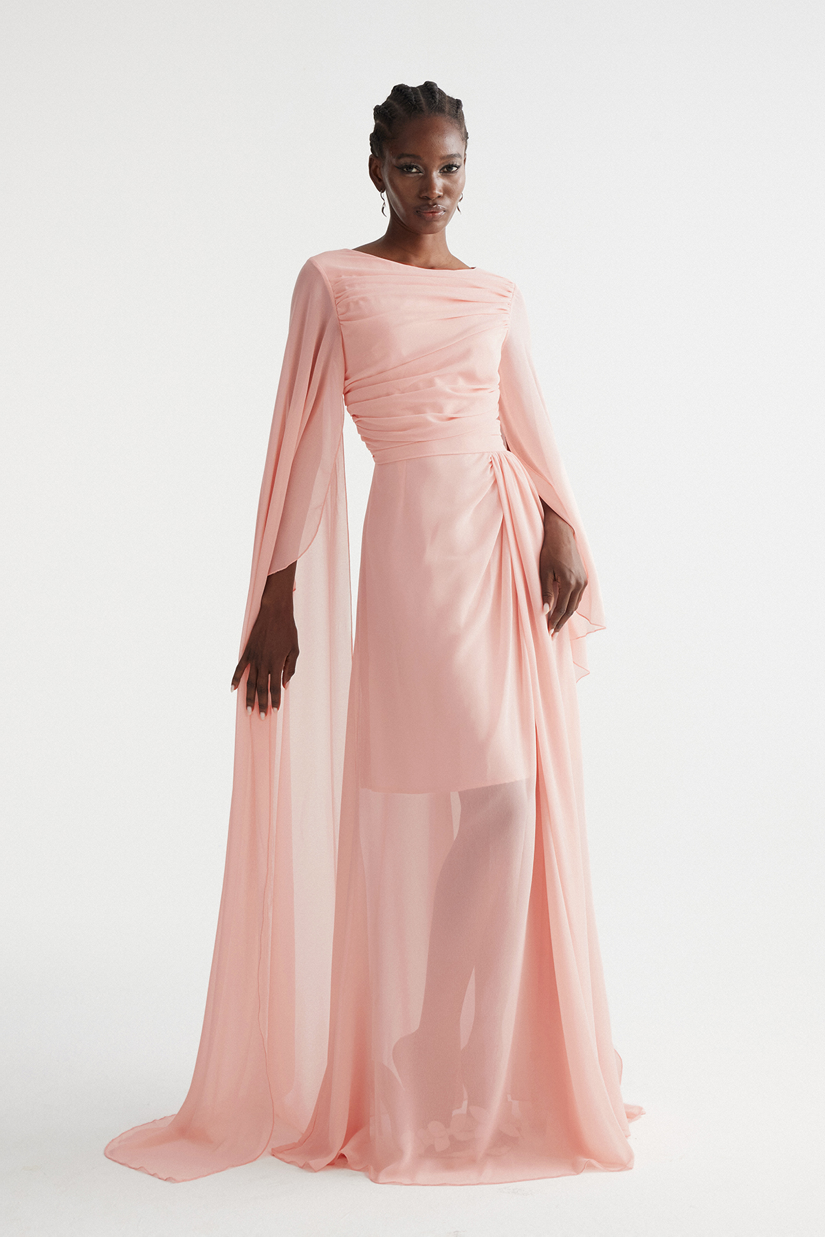 Imogene Draped Cape Sleeve Maxi Dress