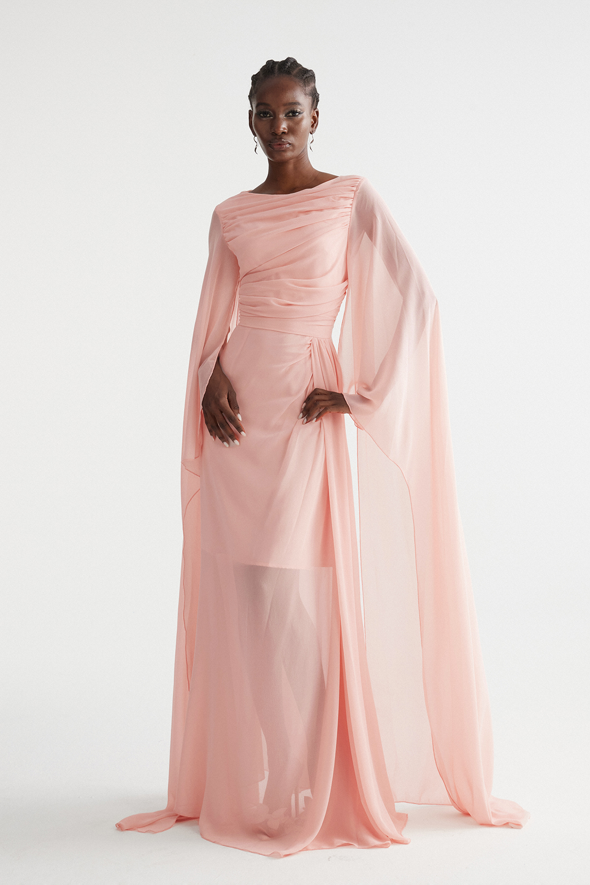 Imogene Draped Cape Sleeve Maxi Dress