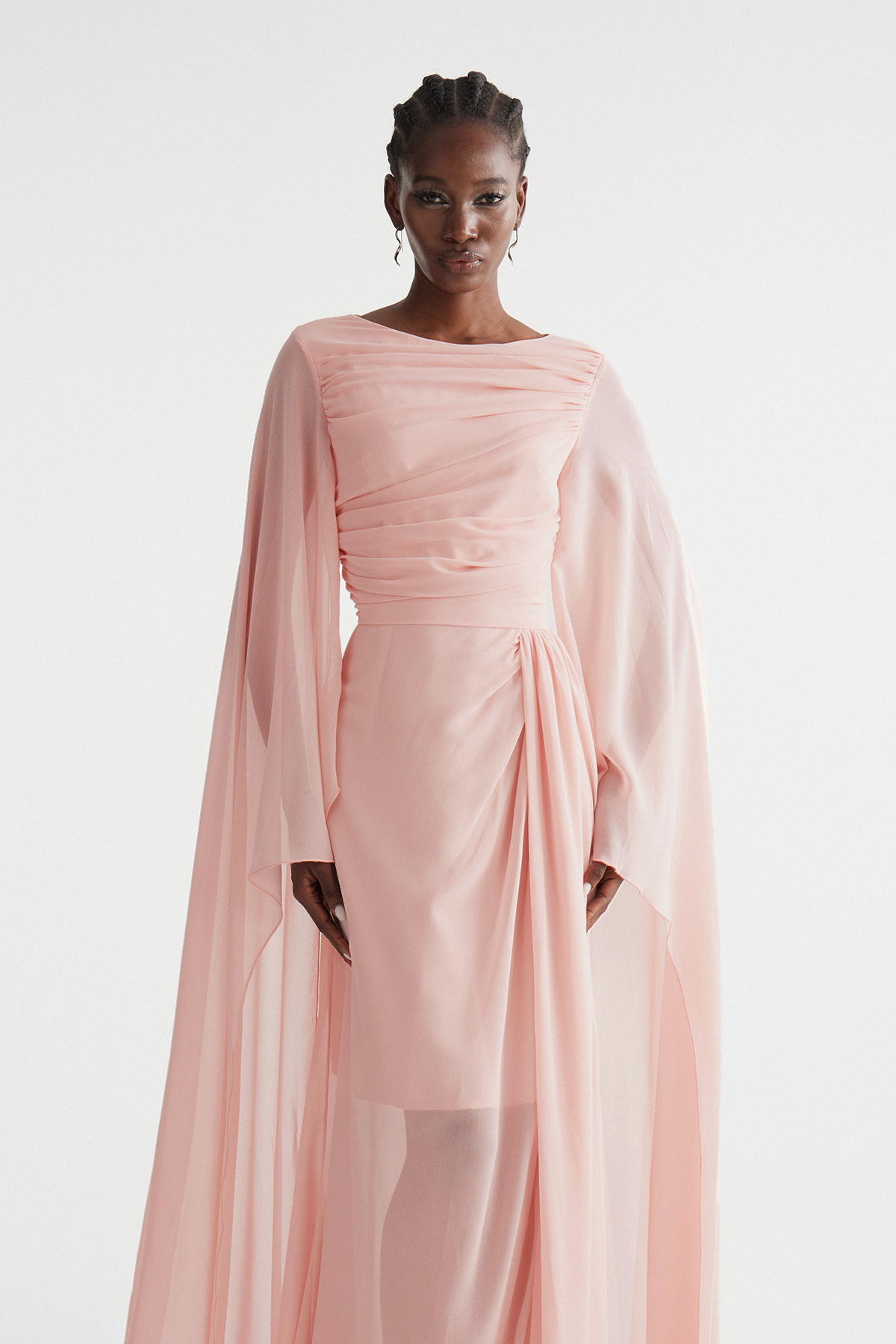 Imogene Draped Cape Sleeve Maxi Dress