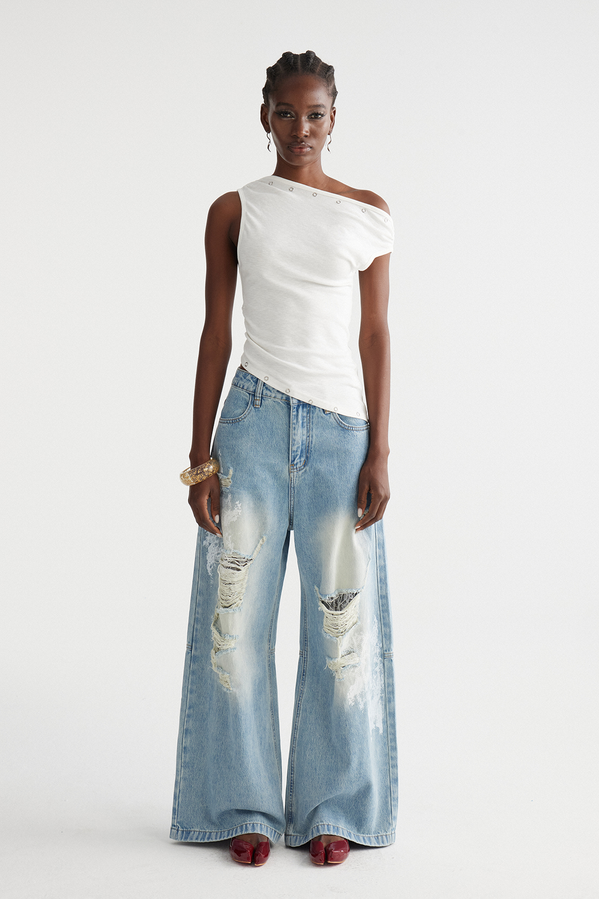 Imona Ripped Barrel Jeans