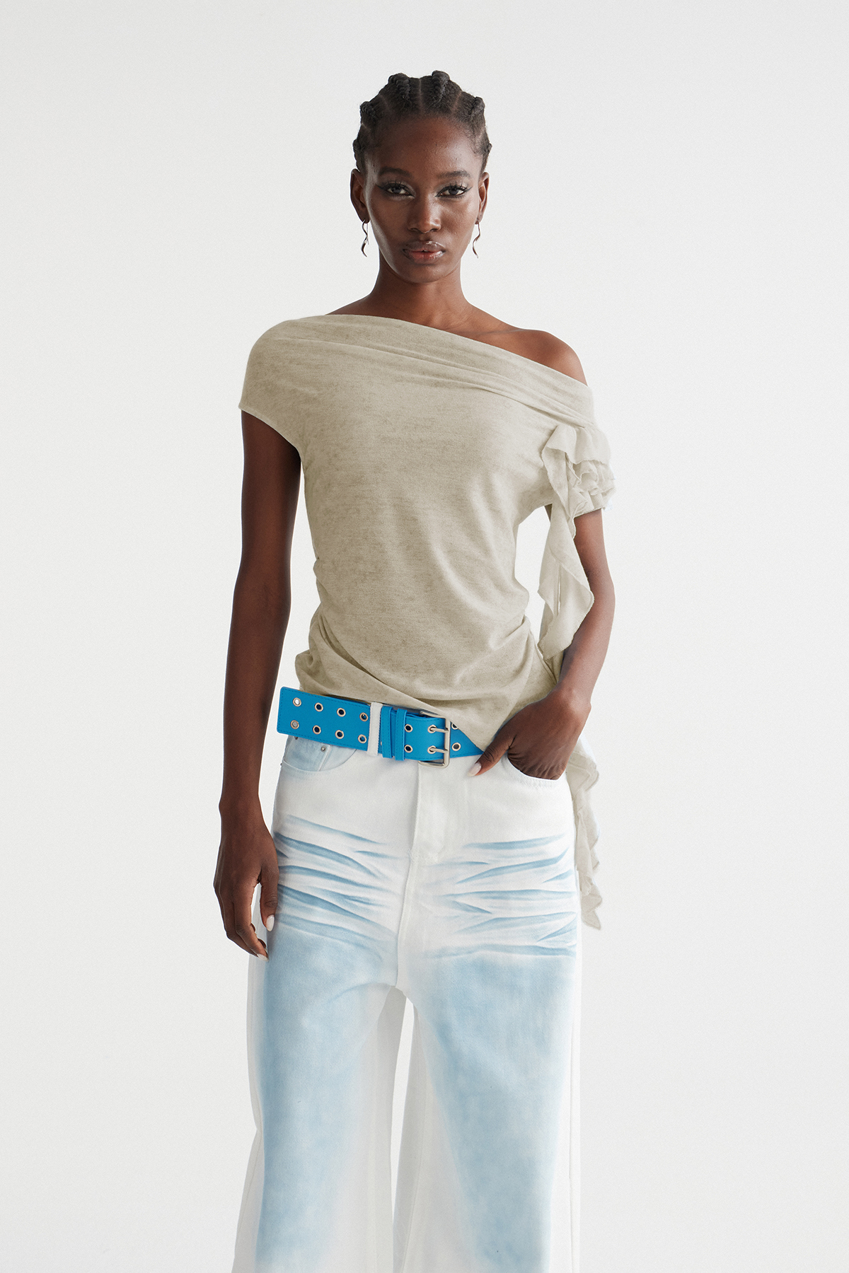 Imri Ruffle Fringe Top In Khaki