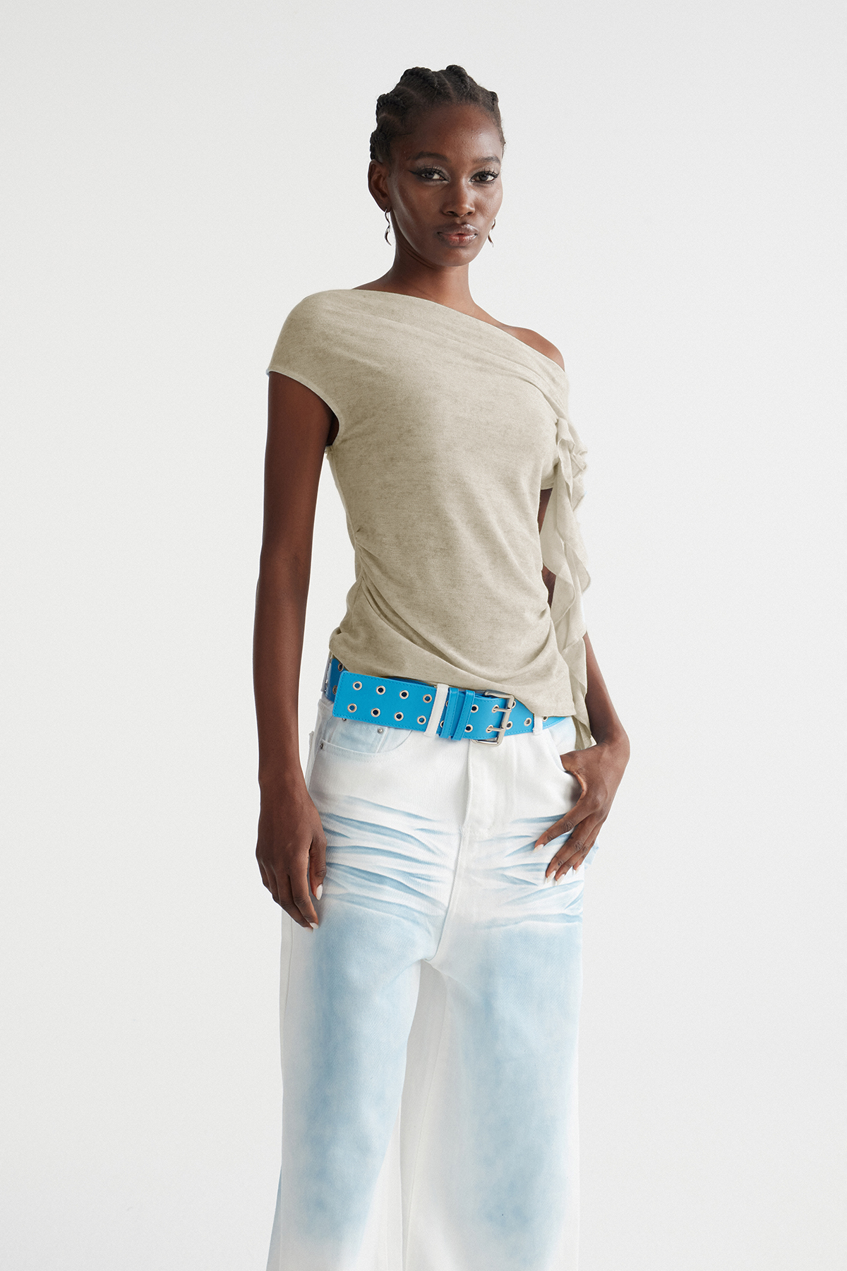 Imri Ruffle Fringe Top In Khaki