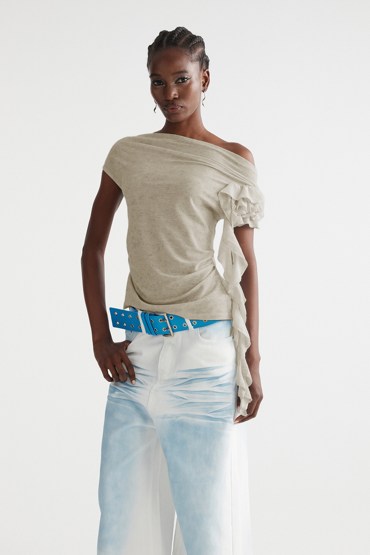 Imri Ruffle Fringe Top In Khaki