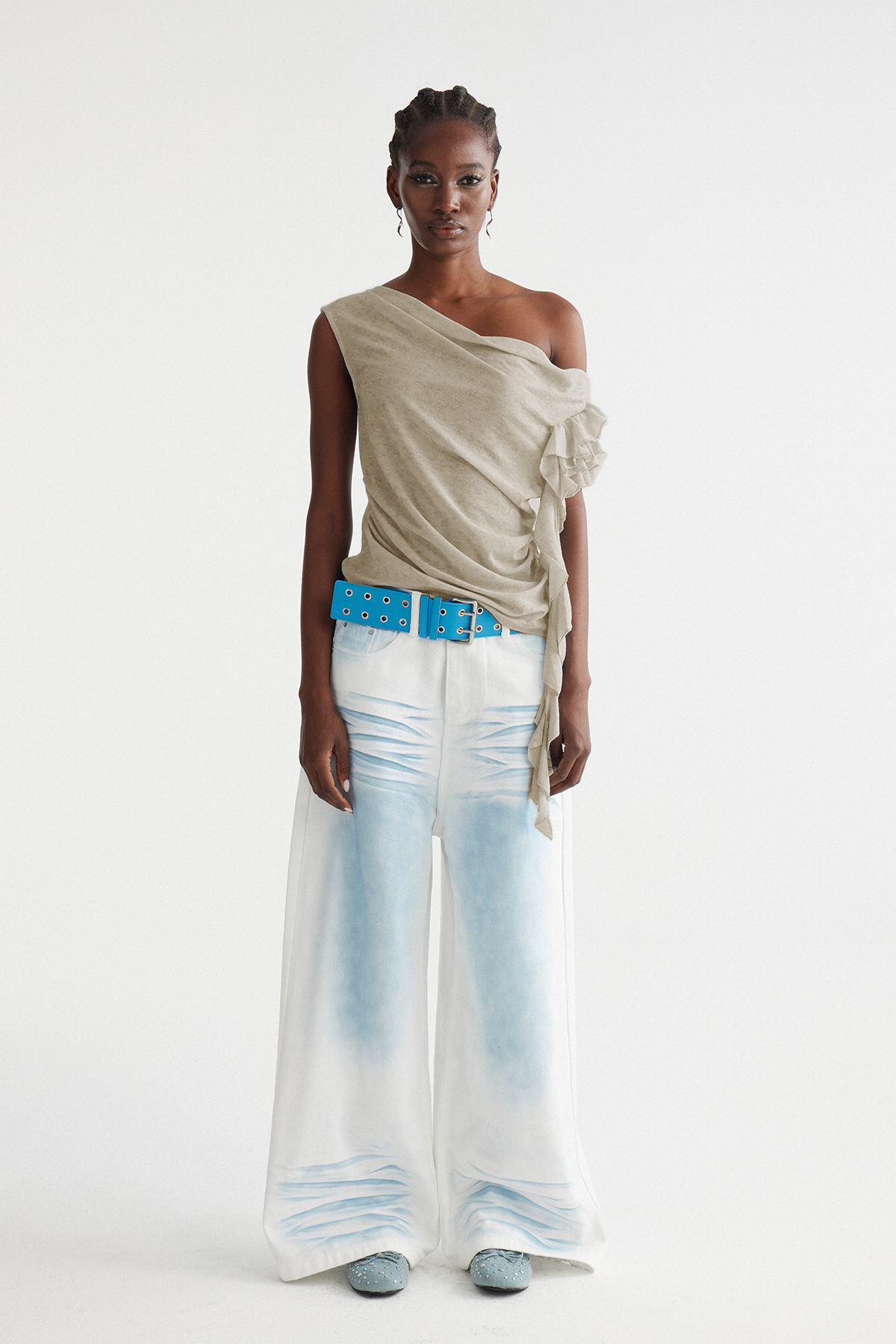 Imri Ruffle Fringe Top In Khaki