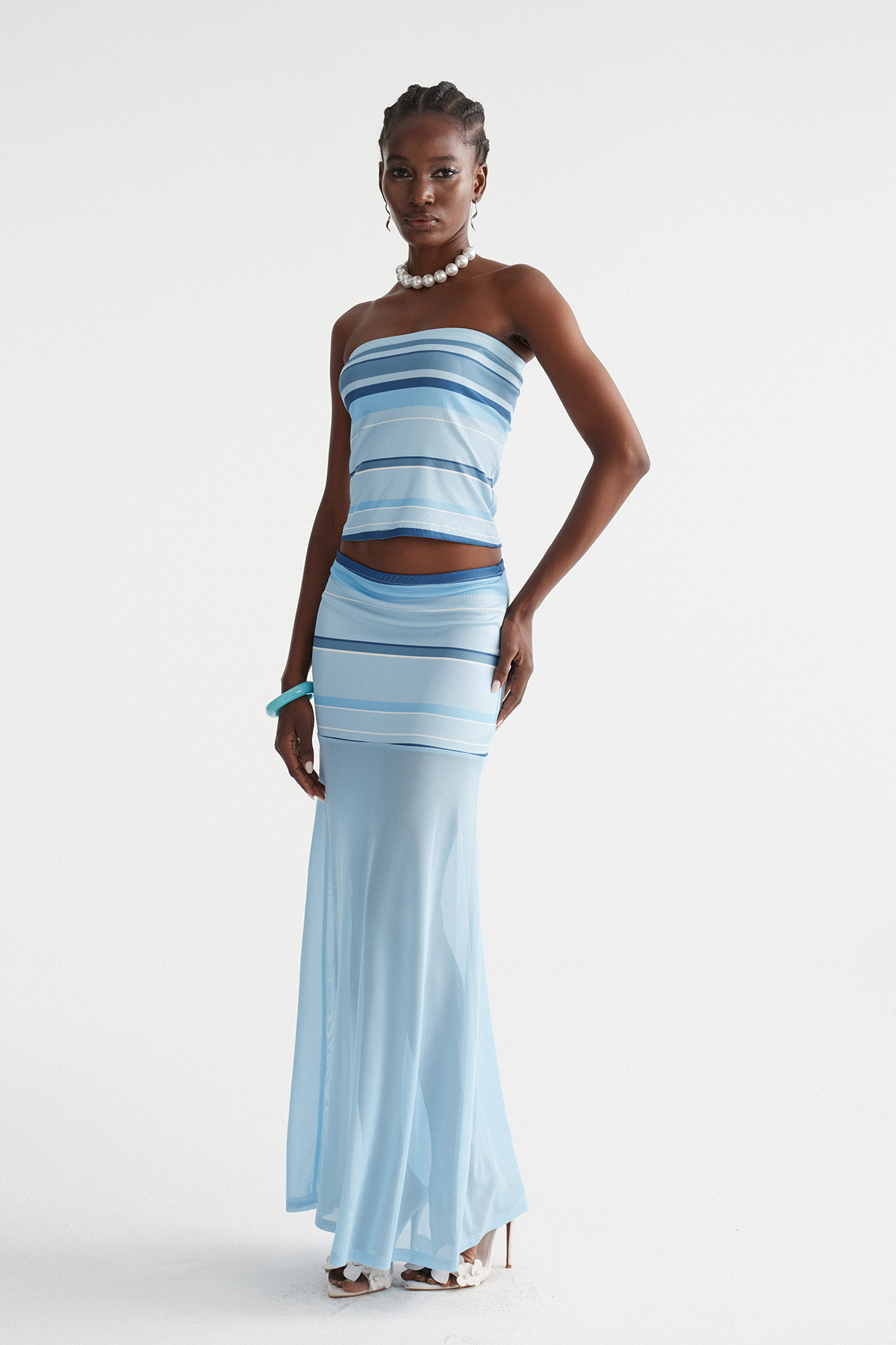 Imtiyaz Strapless Knit Skirt Set