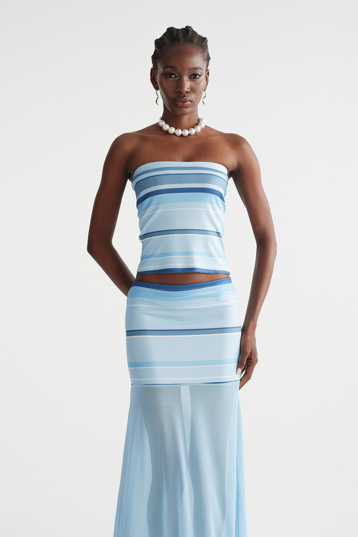 Imtiyaz Strapless Knit Skirt Set