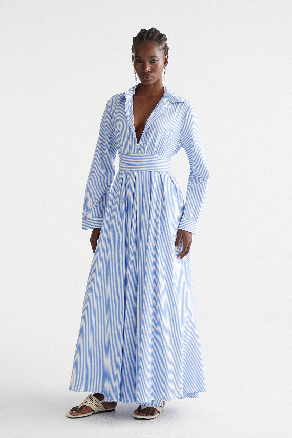 Inanna Stripe Maxi Shirt Dress