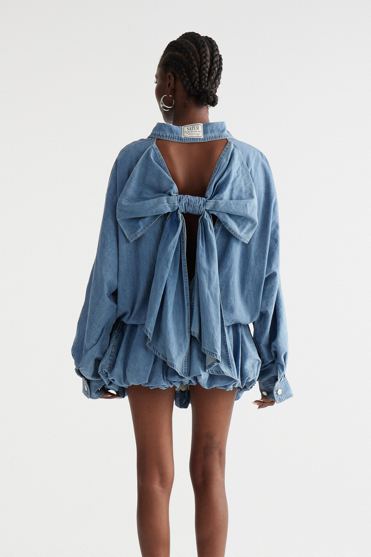 Inar Bow Bubble Denim Skirt Set