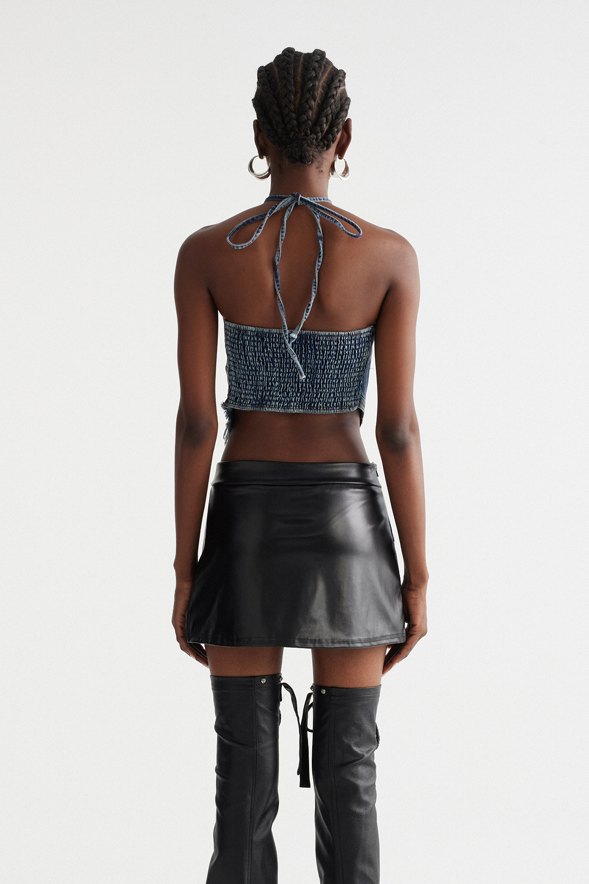 Inara Halter Neck Fringe Denim Top