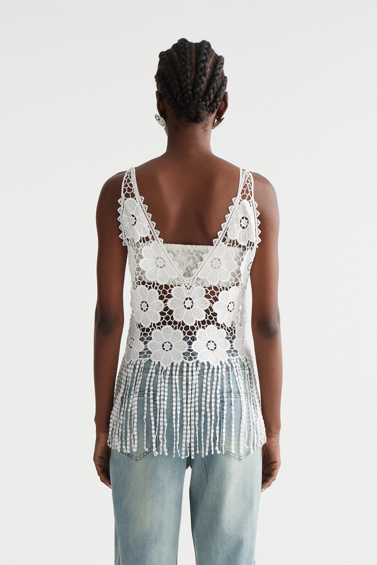 Inas Plunge Cutout Fringe Top