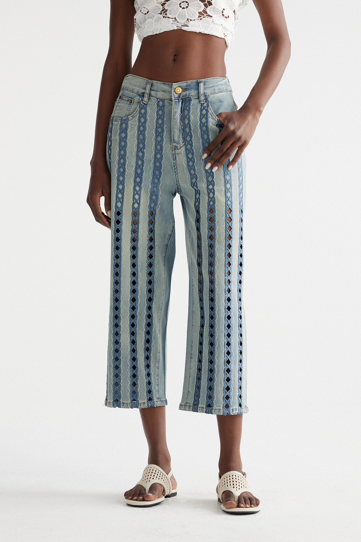 Inaya Cutout Rhinestone Jeans