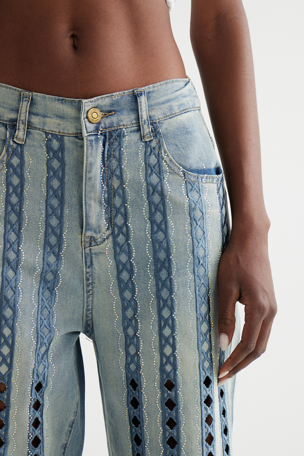Inaya Cutout Rhinestone Jeans