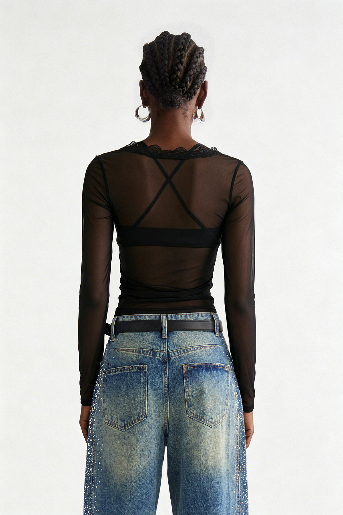 Inayah Long Sleeve Mesh Top In Black