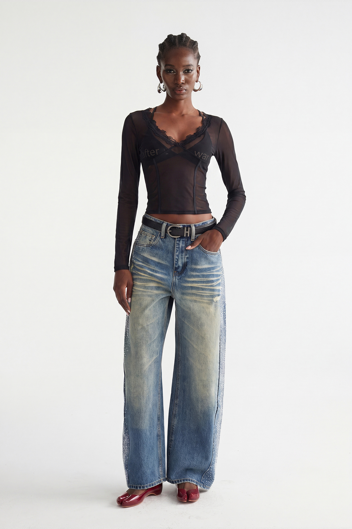 Inayah Long Sleeve Mesh Top In Black