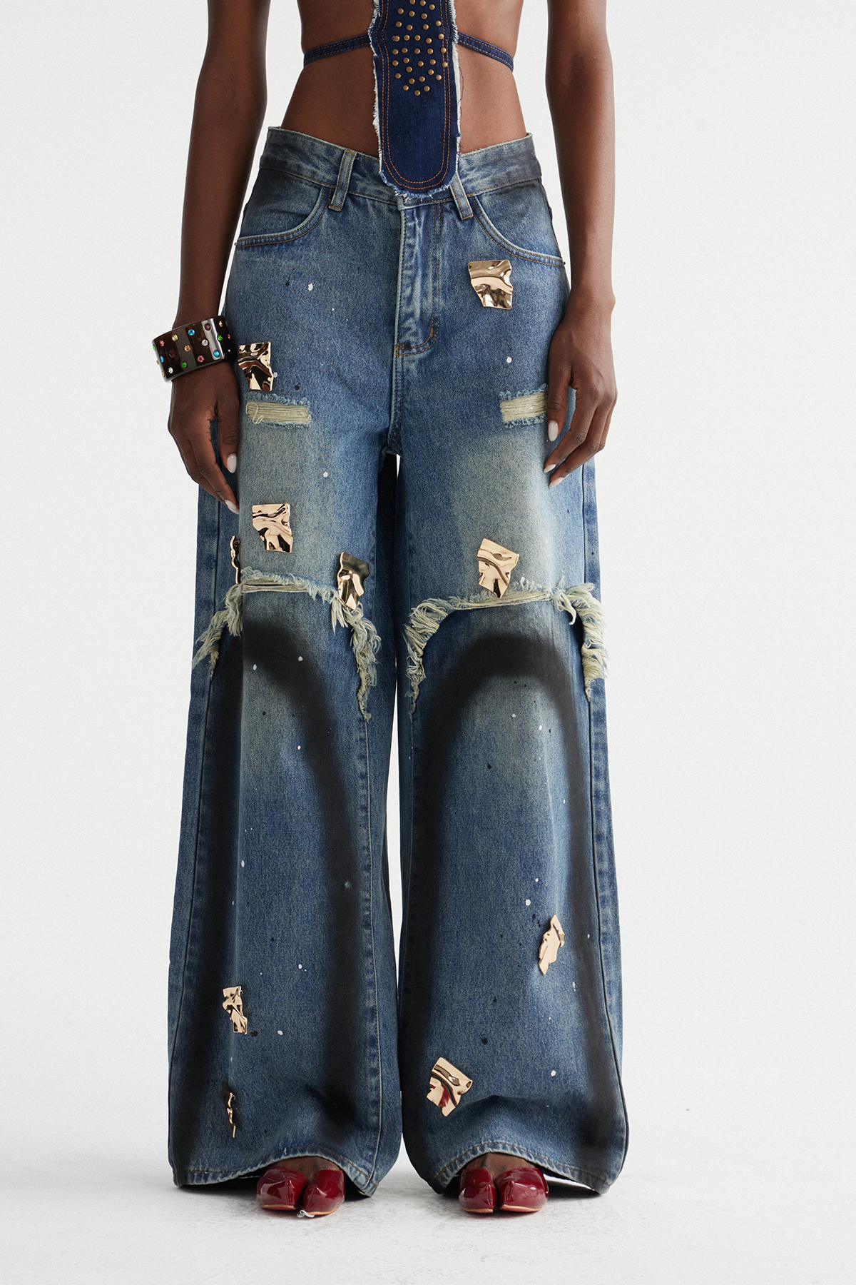 Inbal Embellished Fringe Barrel Jeans