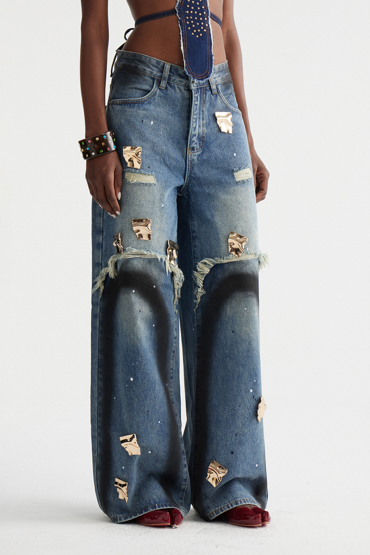 Inbal Embellished Fringe Barrel Jeans
