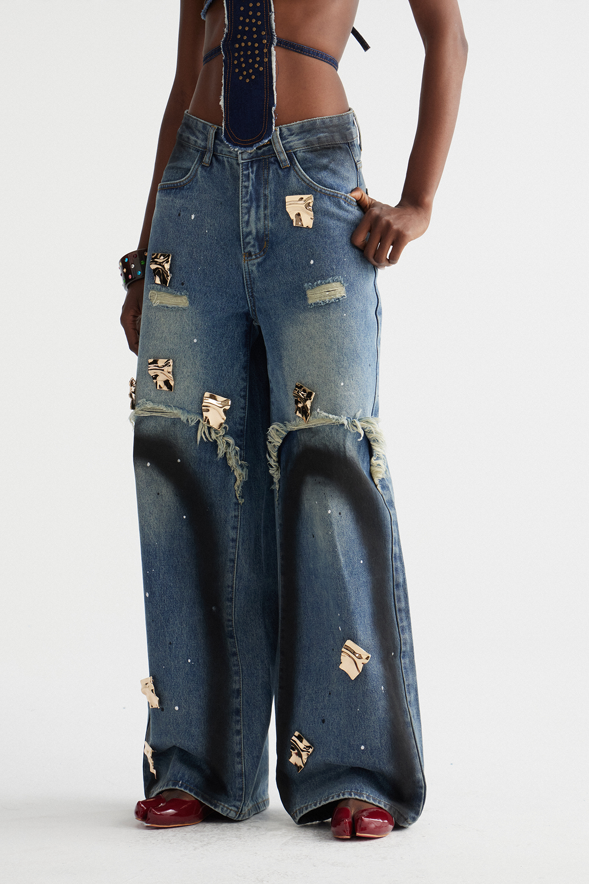 Inbal Embellished Fringe Barrel Jeans