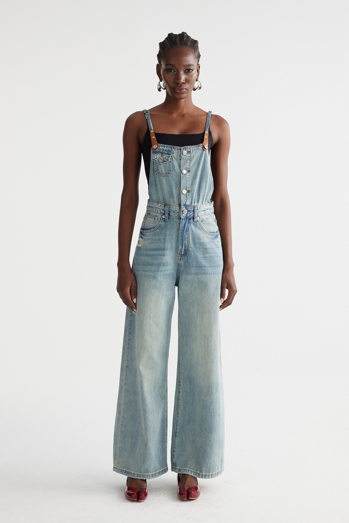 Inci Ripped Denim Overalls Pants Set