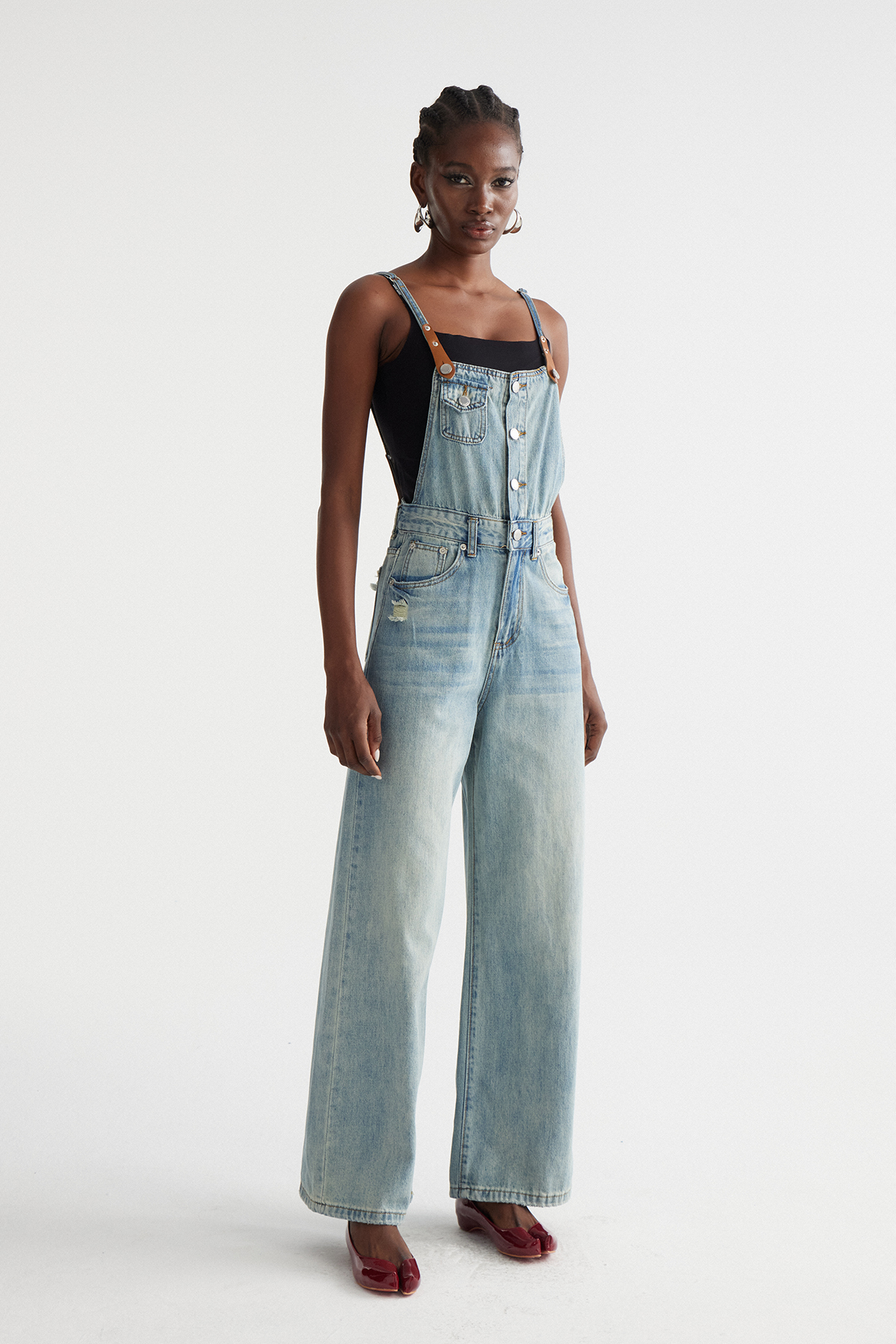 Inci Ripped Denim Overalls Pants Set
